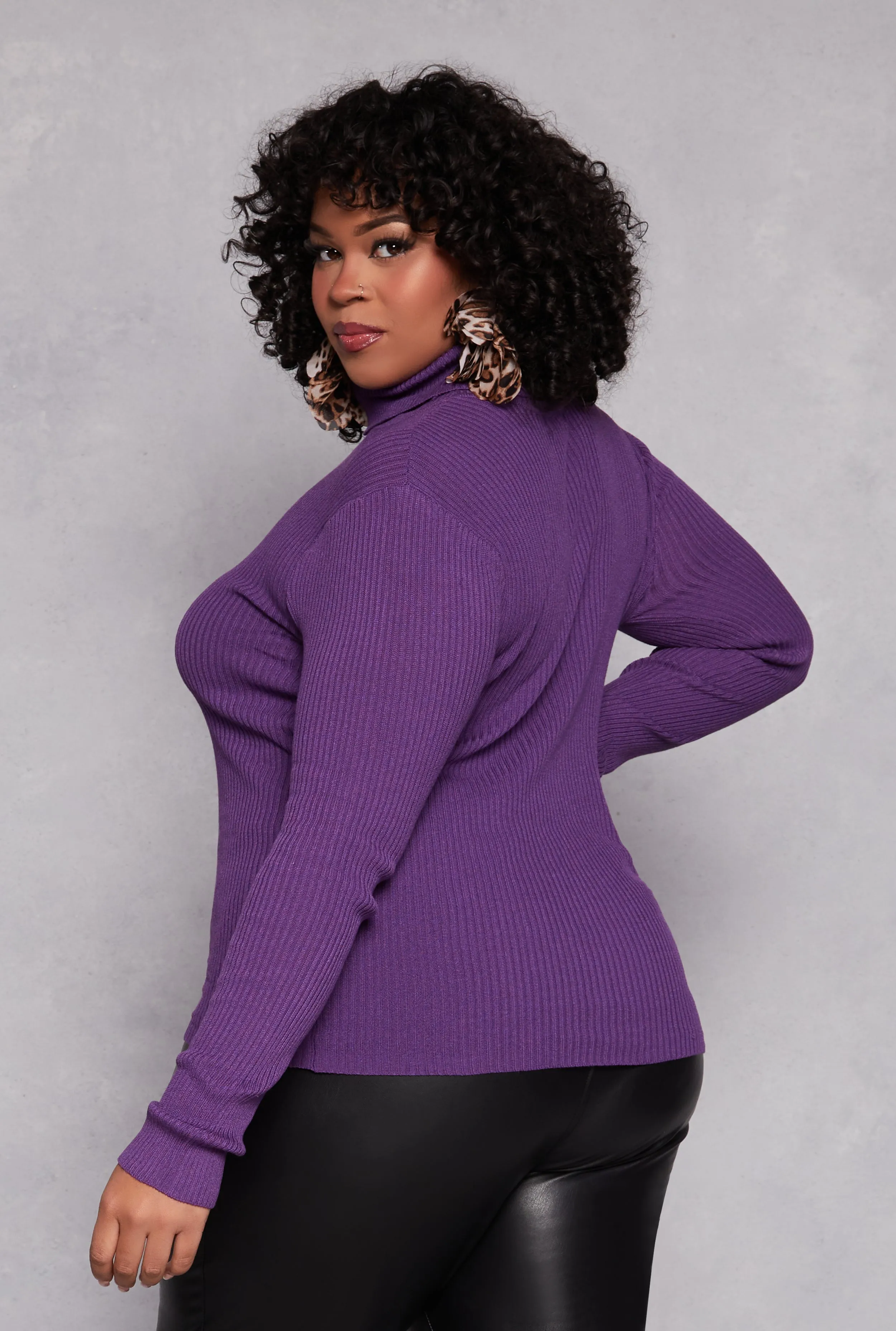 Plus Size Ribbed Knit Pullover Turtleneck Top sold by Rainbow product image thumbnail 3