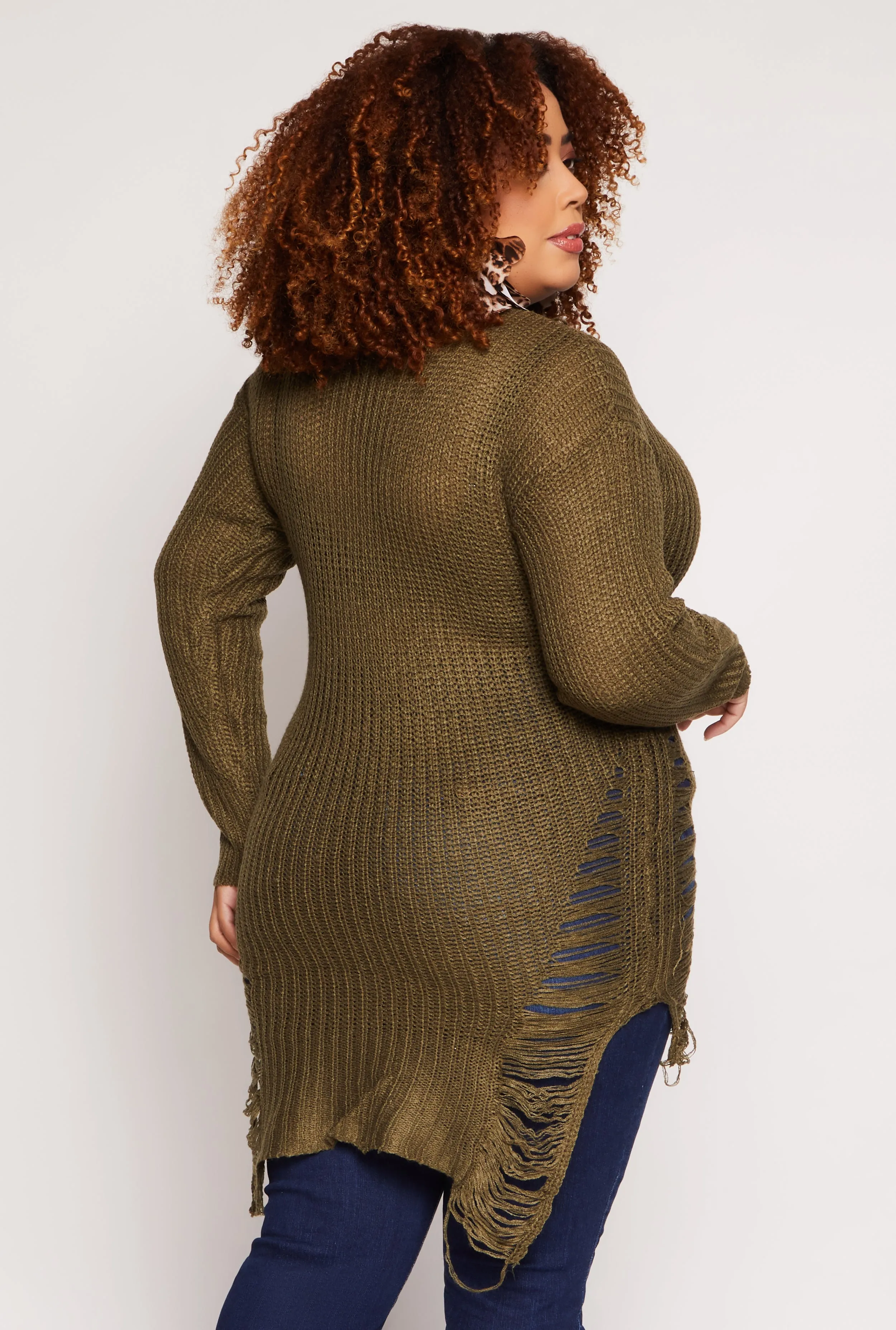 Plus Size Distressed Crew Neck Sweater sold by Rainbow product image thumbnail 3