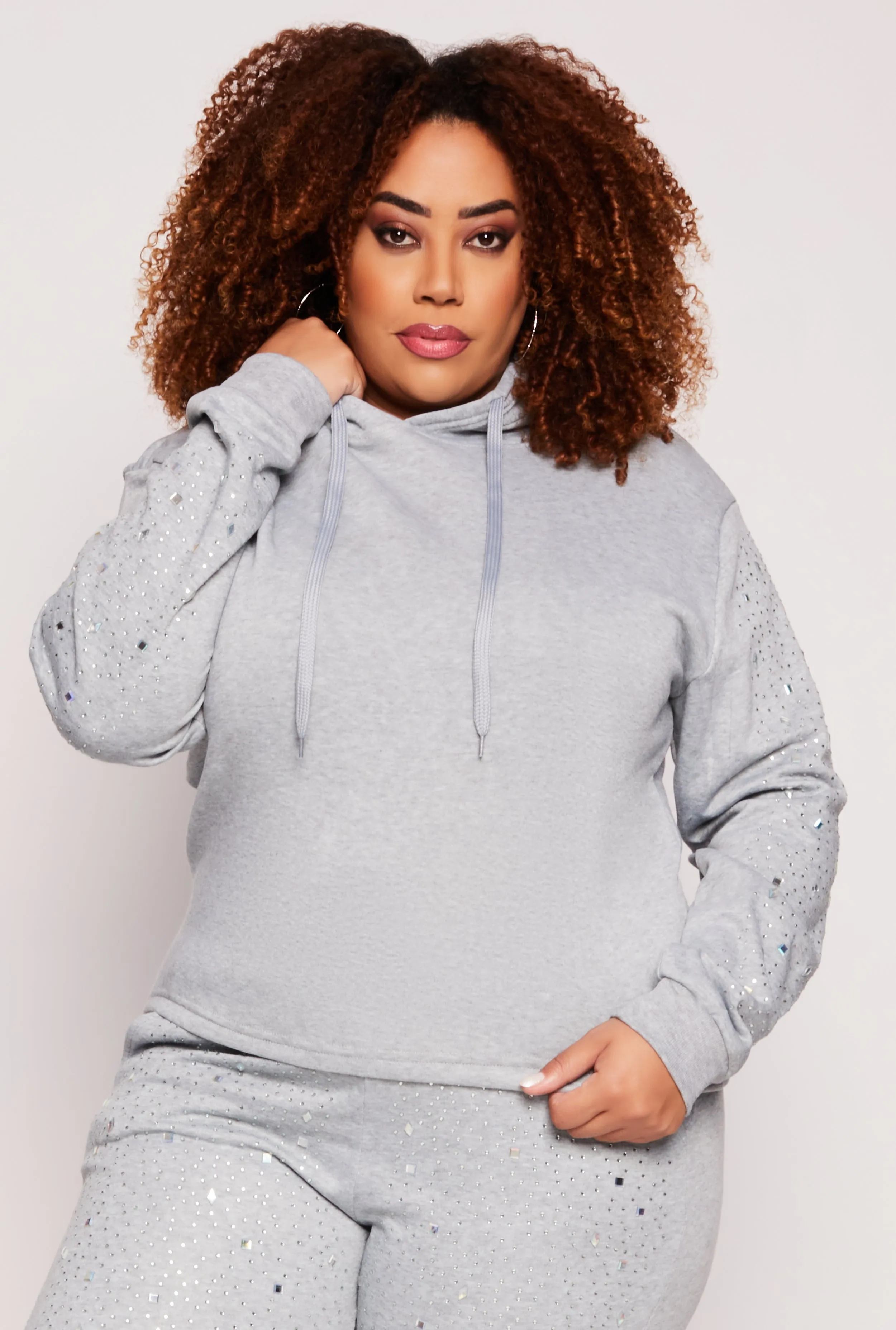 Plus Size Rhinestone Sleeve Hoodie sold by Rainbow