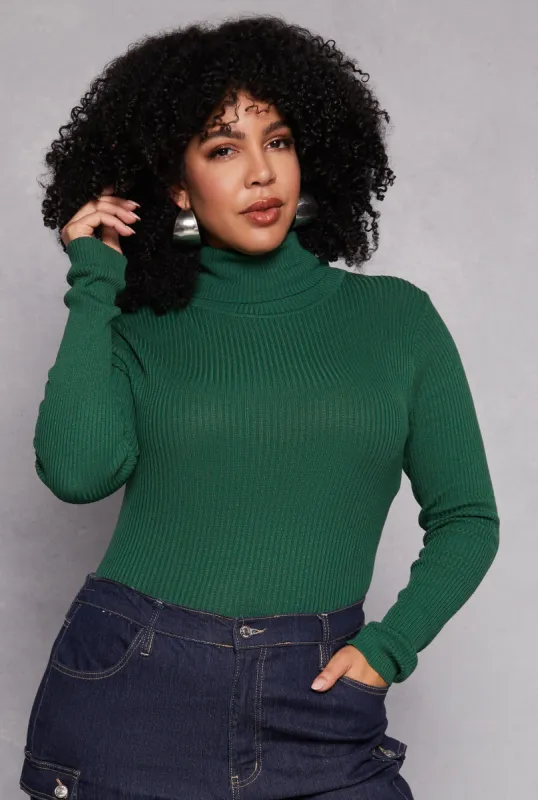 Plus Size Ribbed Knit Turtleneck Pullover Top sold by Rainbow