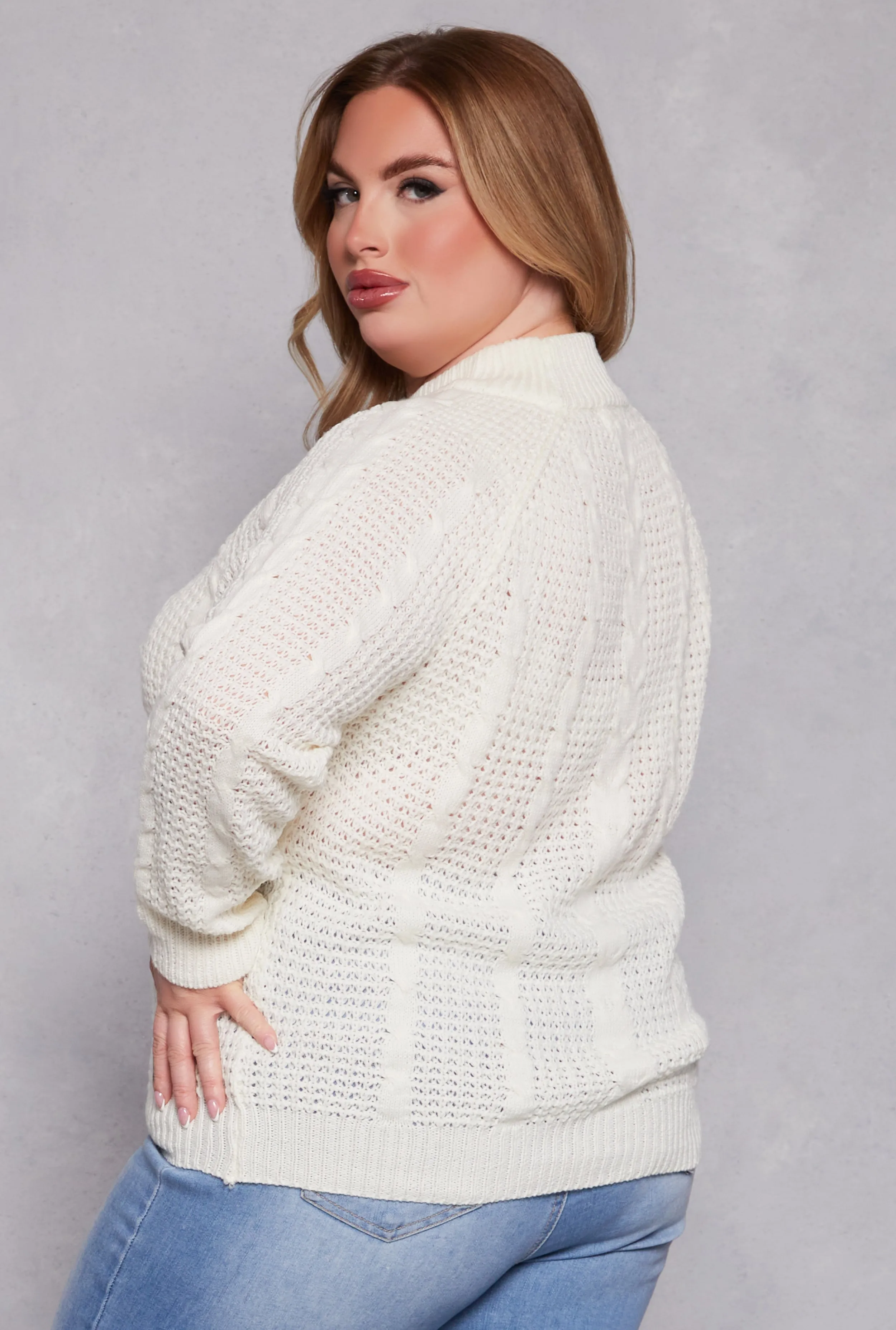 Plus Size Cable Knit Mock Neck Sweater sold by Rainbow product image thumbnail 3