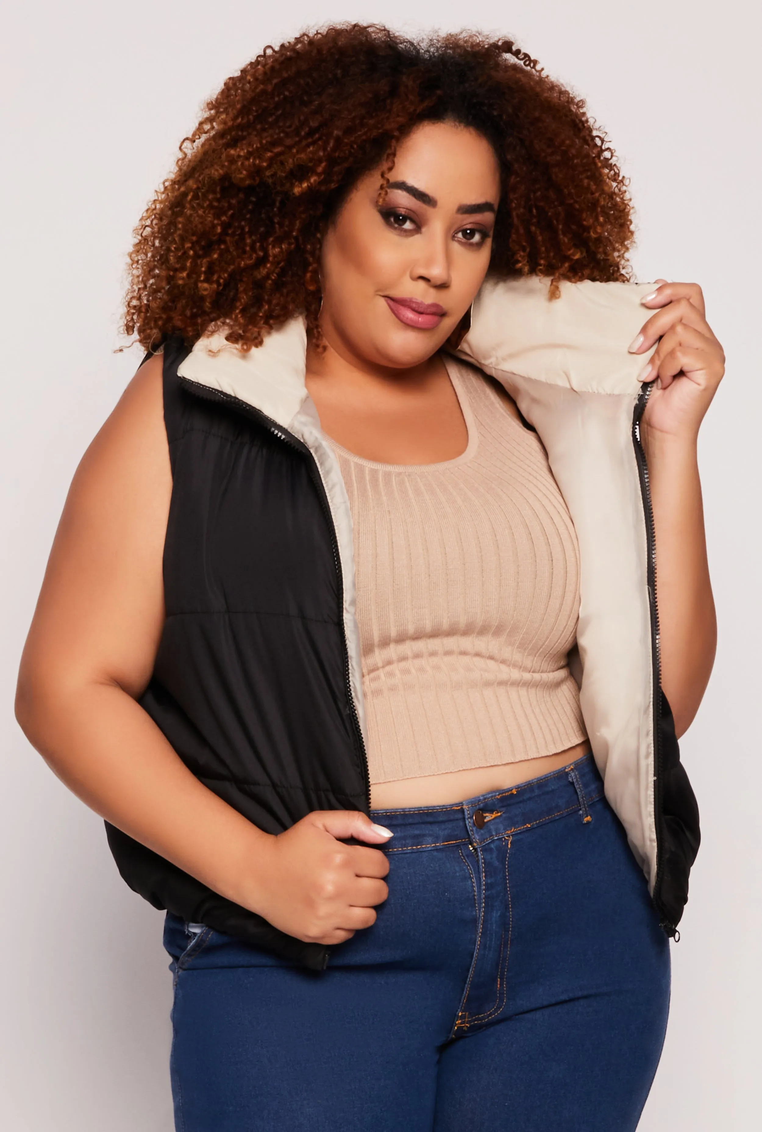 Plus Size Color Blocked Puffer Vest sold by Rainbow