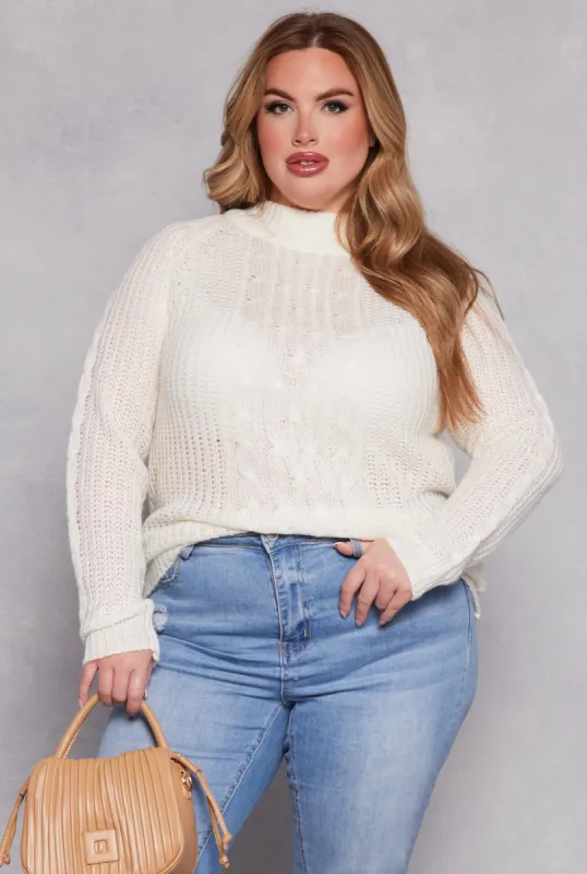 Plus Size Cable Knit Shaker Sweater sold by Rainbow