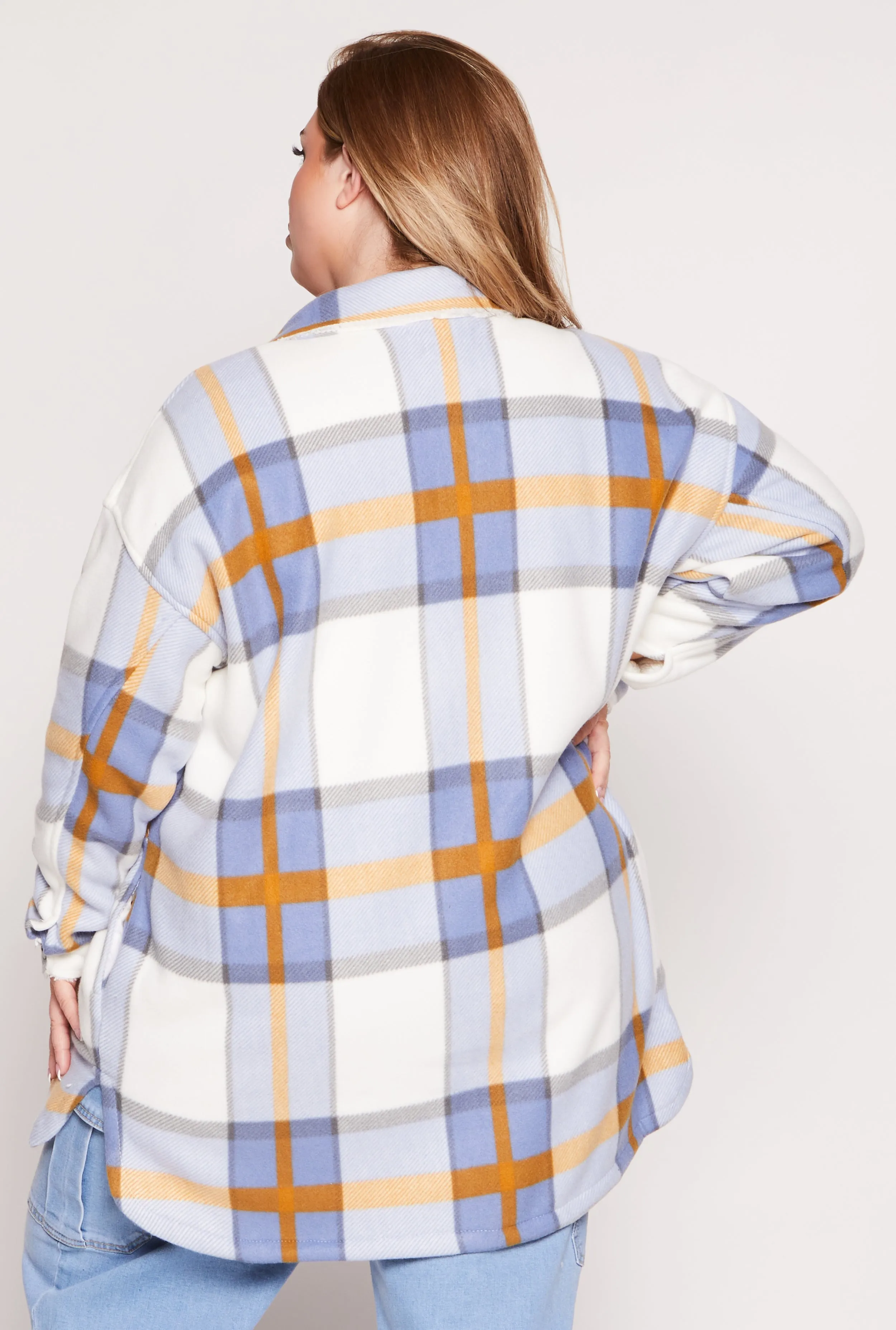 Plus Size Plaid Long Shacket sold by Rainbow product image thumbnail 3