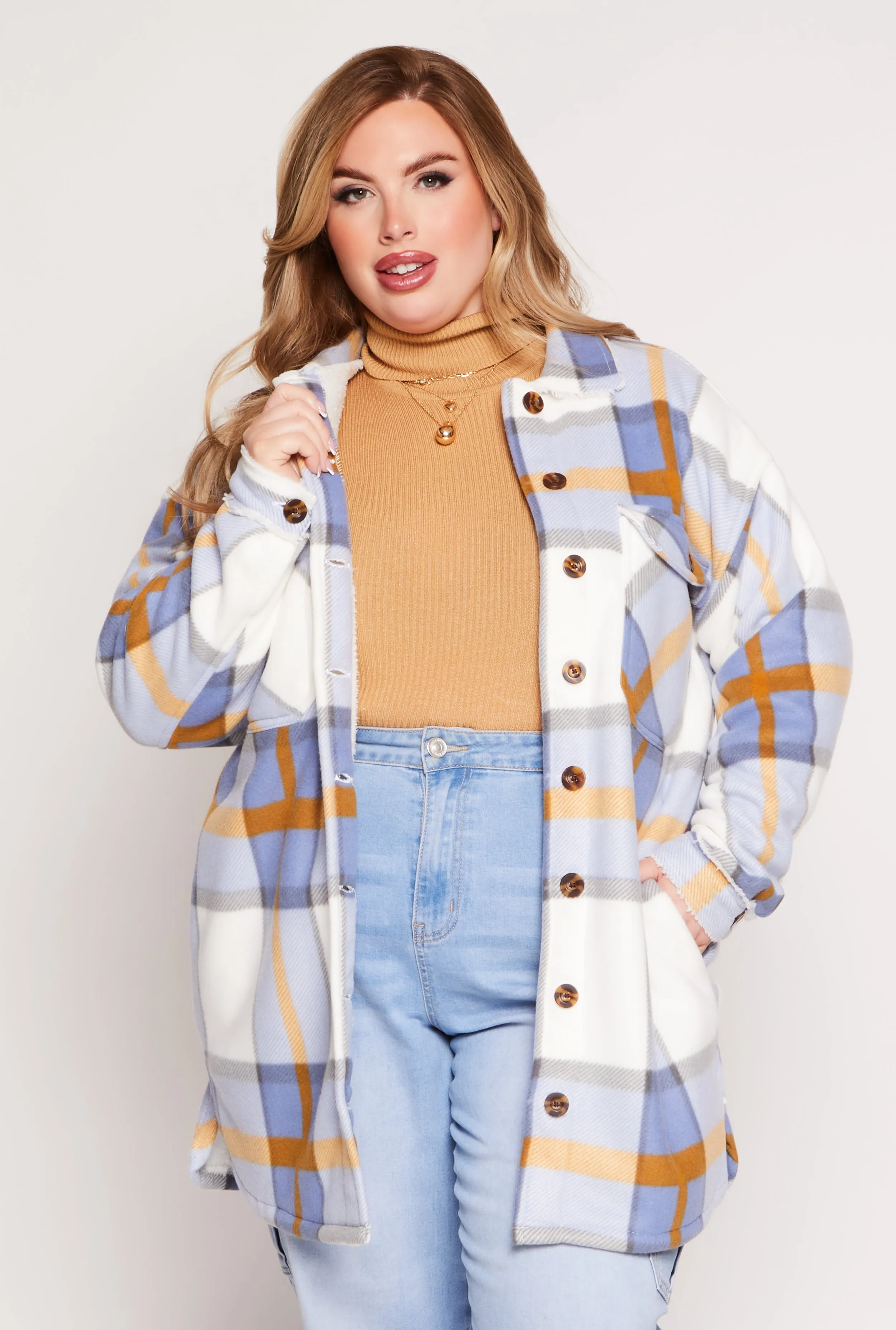 Plus Size Plaid Long Shacket sold by Rainbow