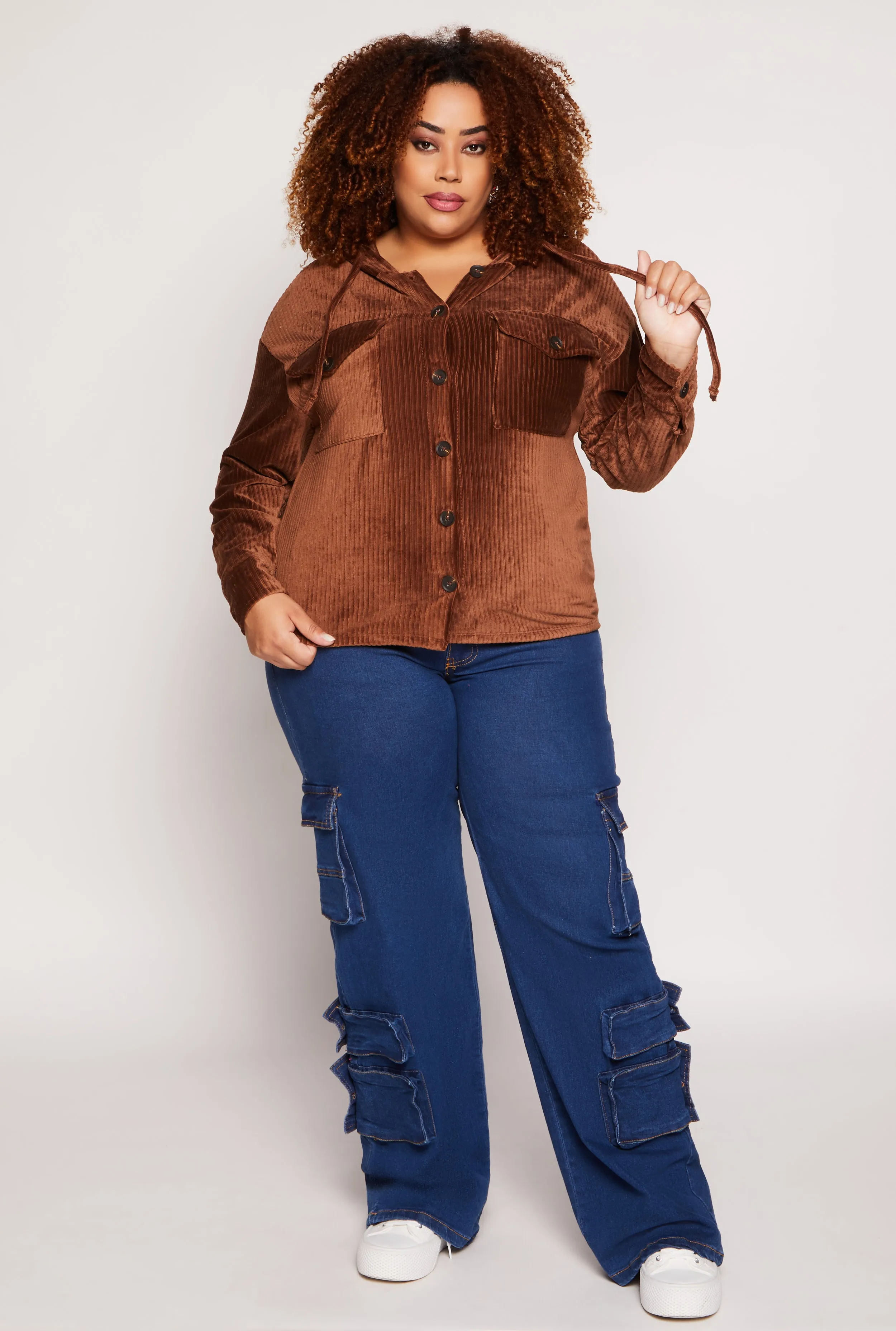 Plus Size Velour Ribbed Hooded Shirt sold by Rainbow product image thumbnail 2