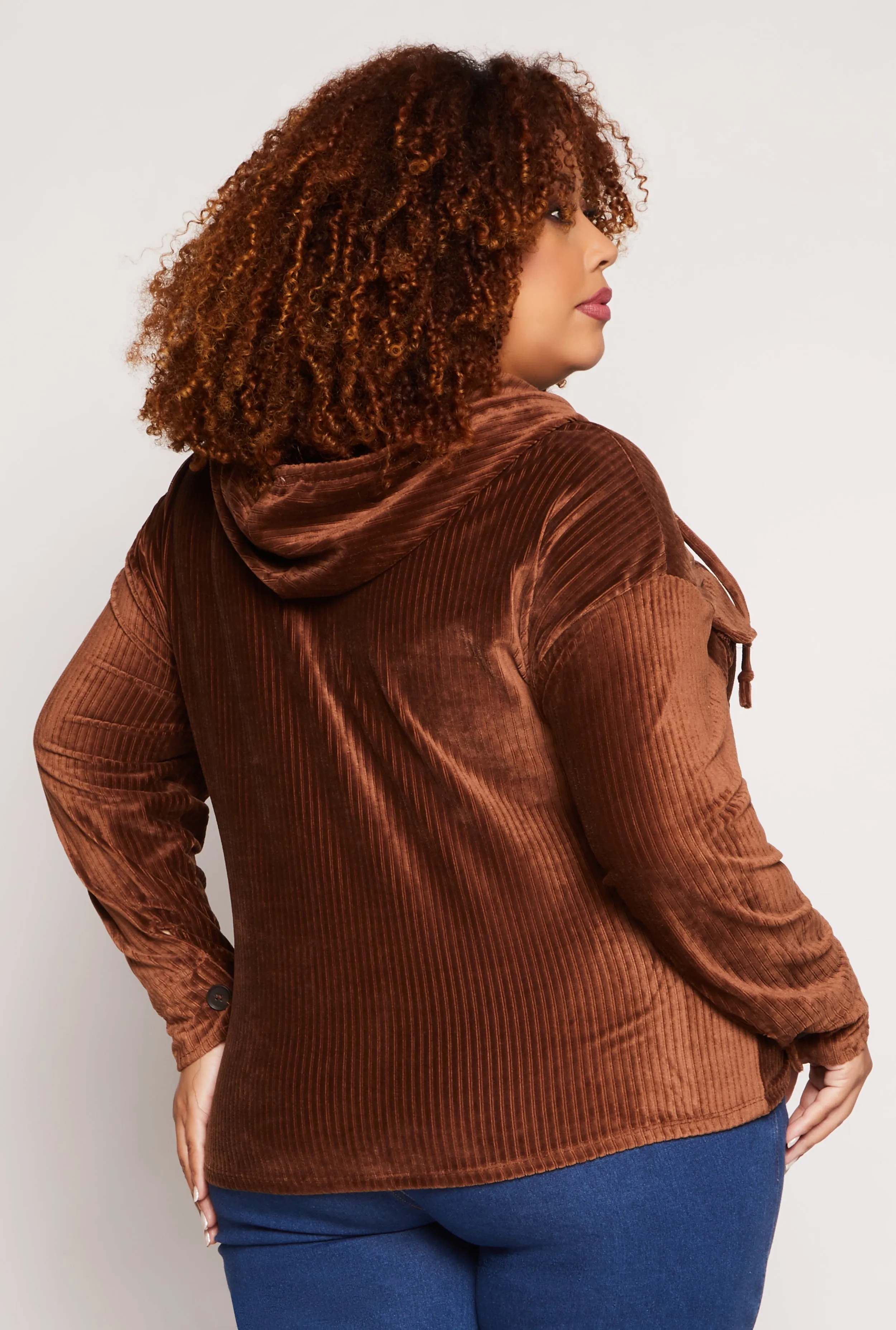 Plus Size Velour Ribbed Hooded Shirt sold by Rainbow product image thumbnail 3
