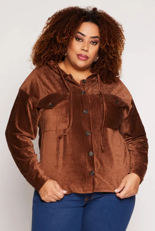 Plus Size Velour Ribbed Hooded Shirt sold by Rainbow