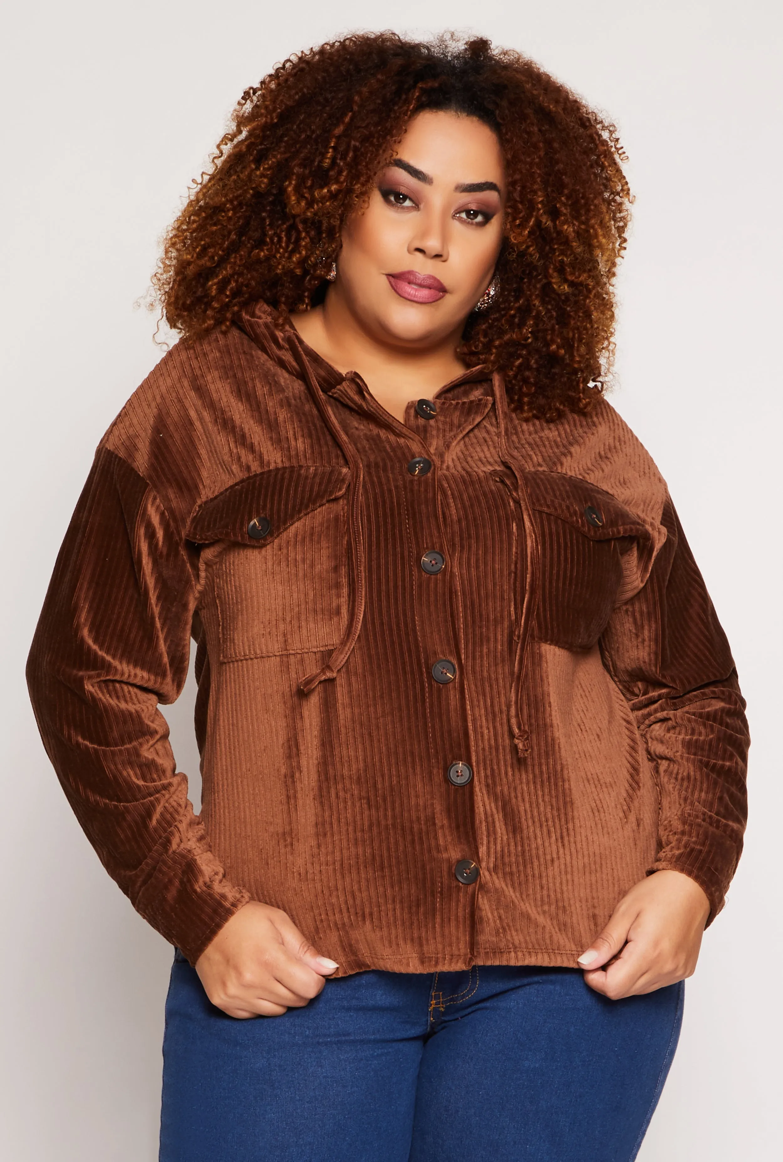 Plus Size Velour Ribbed Hooded Shirt sold by Rainbow
