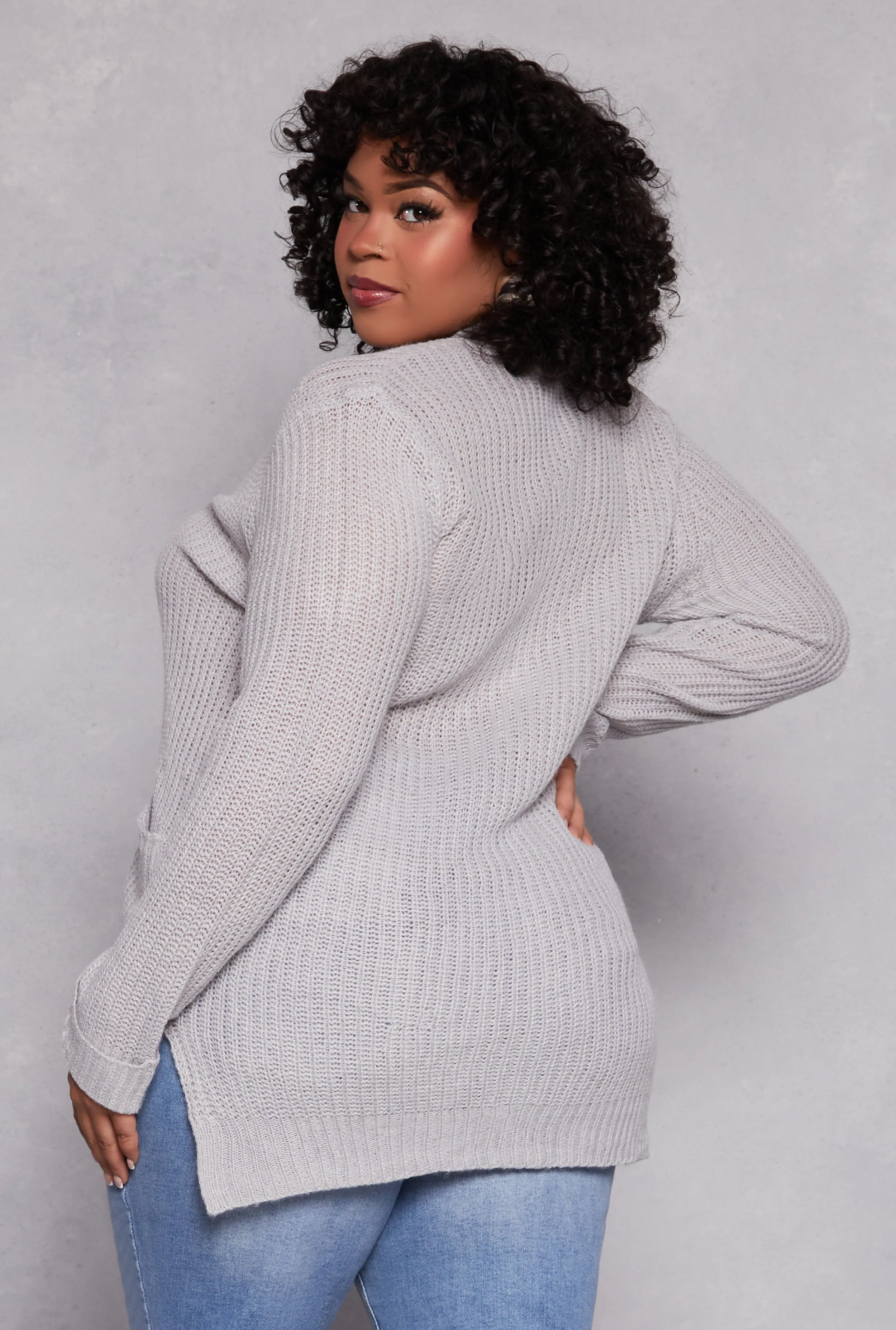 Plus Size Button Front Knit Cardigan sold by Rainbow product image thumbnail 3