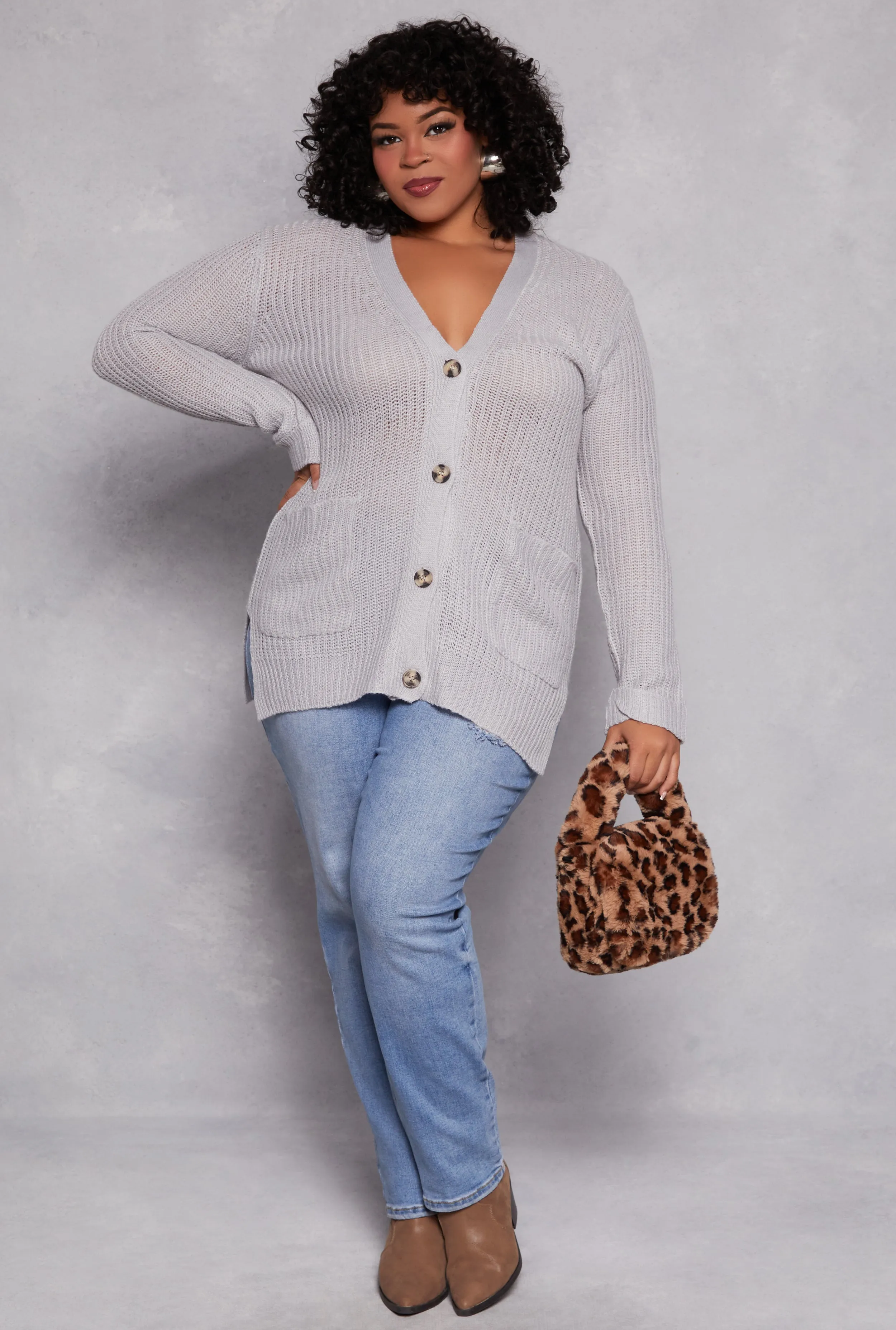 Plus Size Button Front Knit Cardigan sold by Rainbow product image thumbnail 2