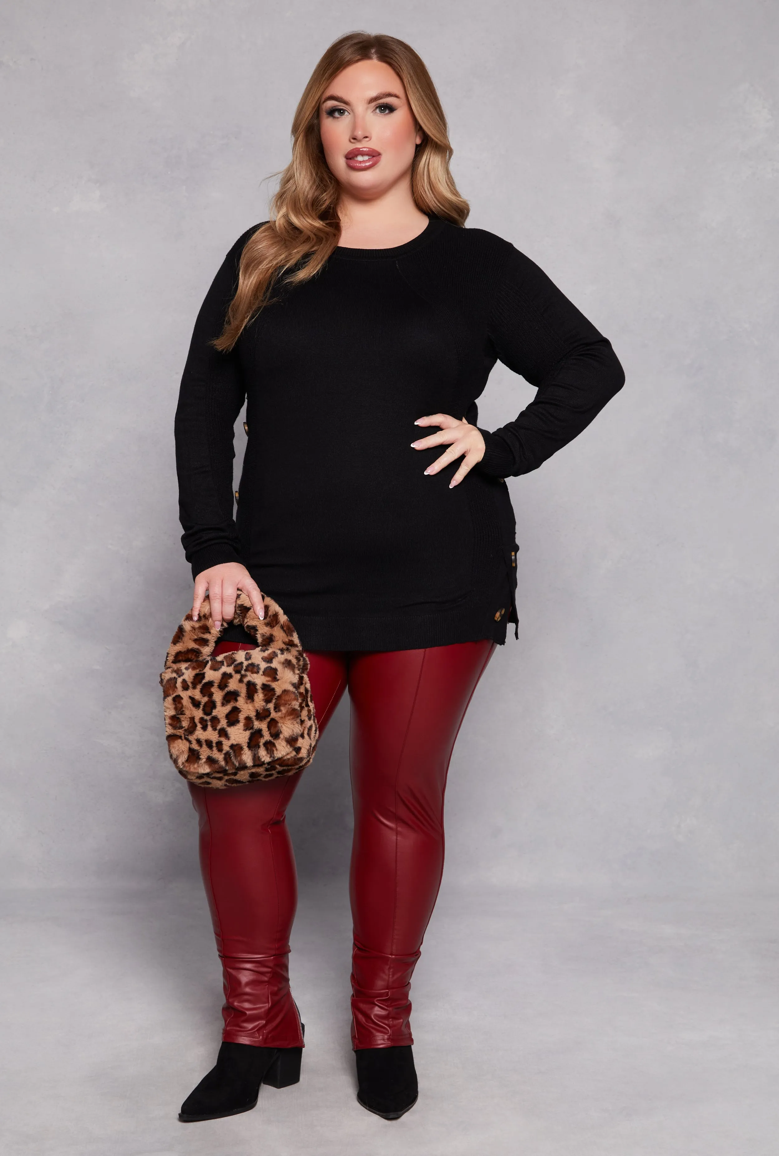 Plus Size Button Side Detail Crew Neck Sweater sold by Rainbow product image thumbnail 2