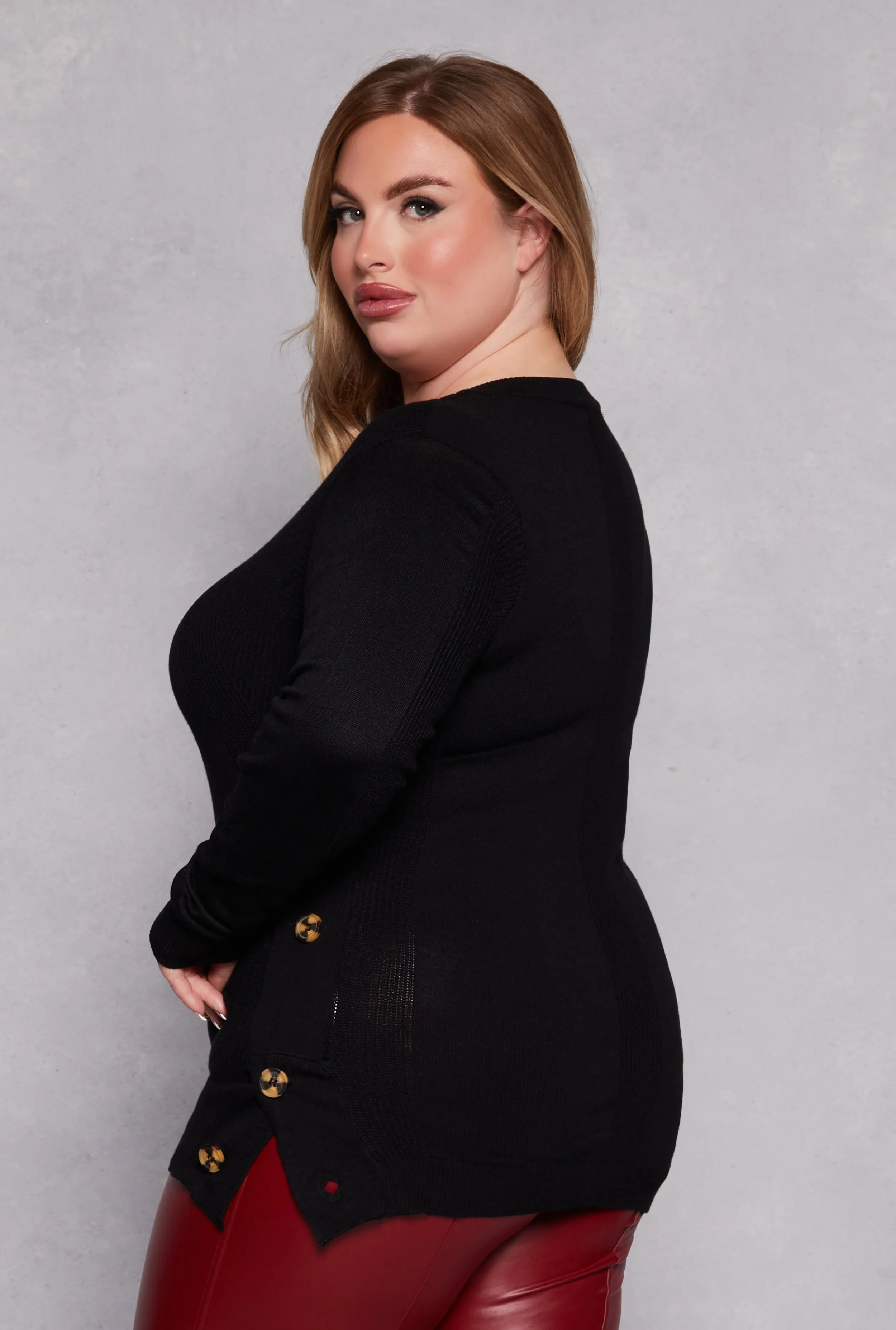 Plus Size Button Side Detail Crew Neck Sweater sold by Rainbow product image thumbnail 3