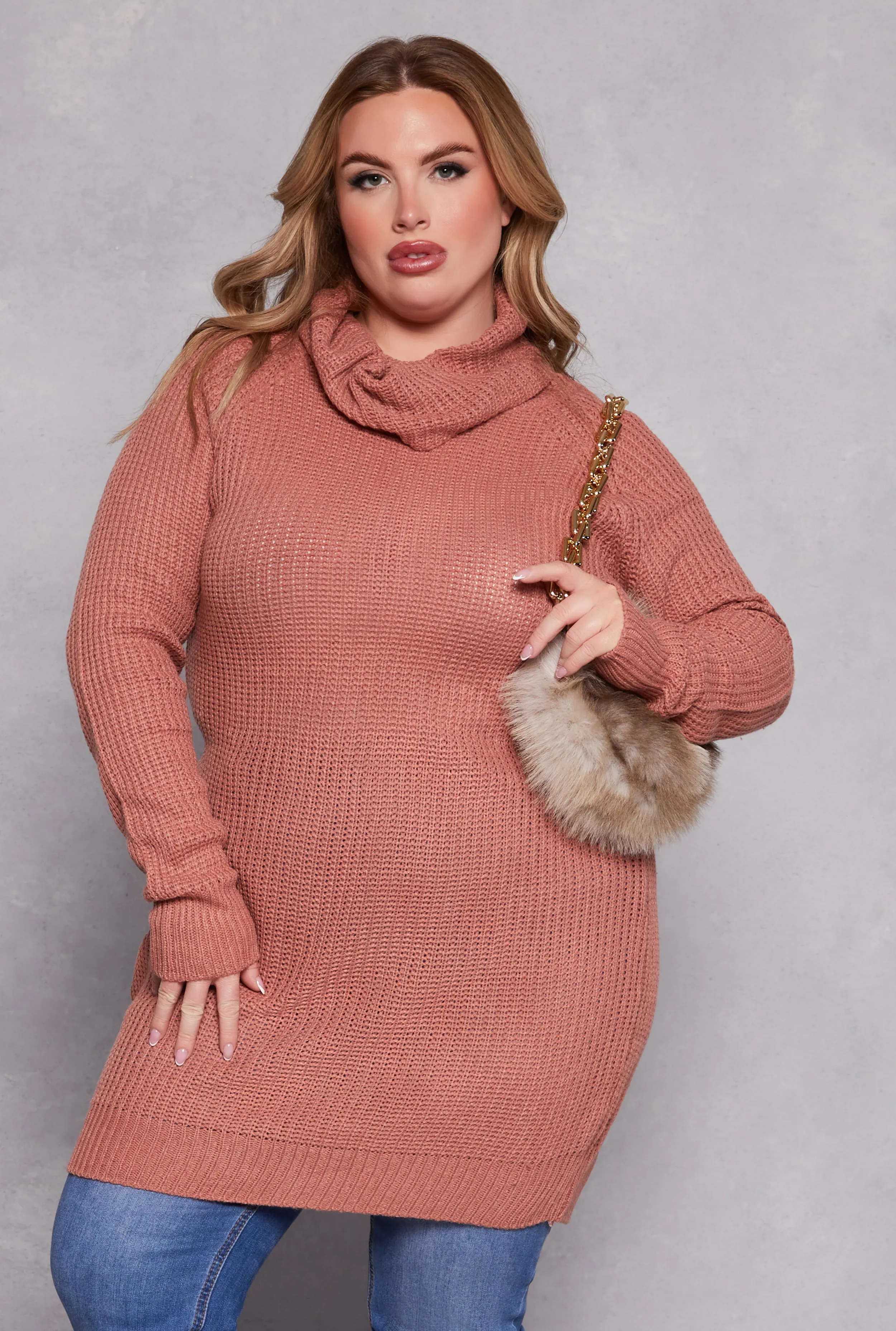 Plus Size Turtle Neck Tunic Sweater sold by Rainbow