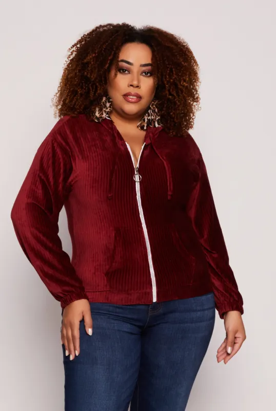 Plus Size Velour Zip Front Hoodie sold by Rainbow