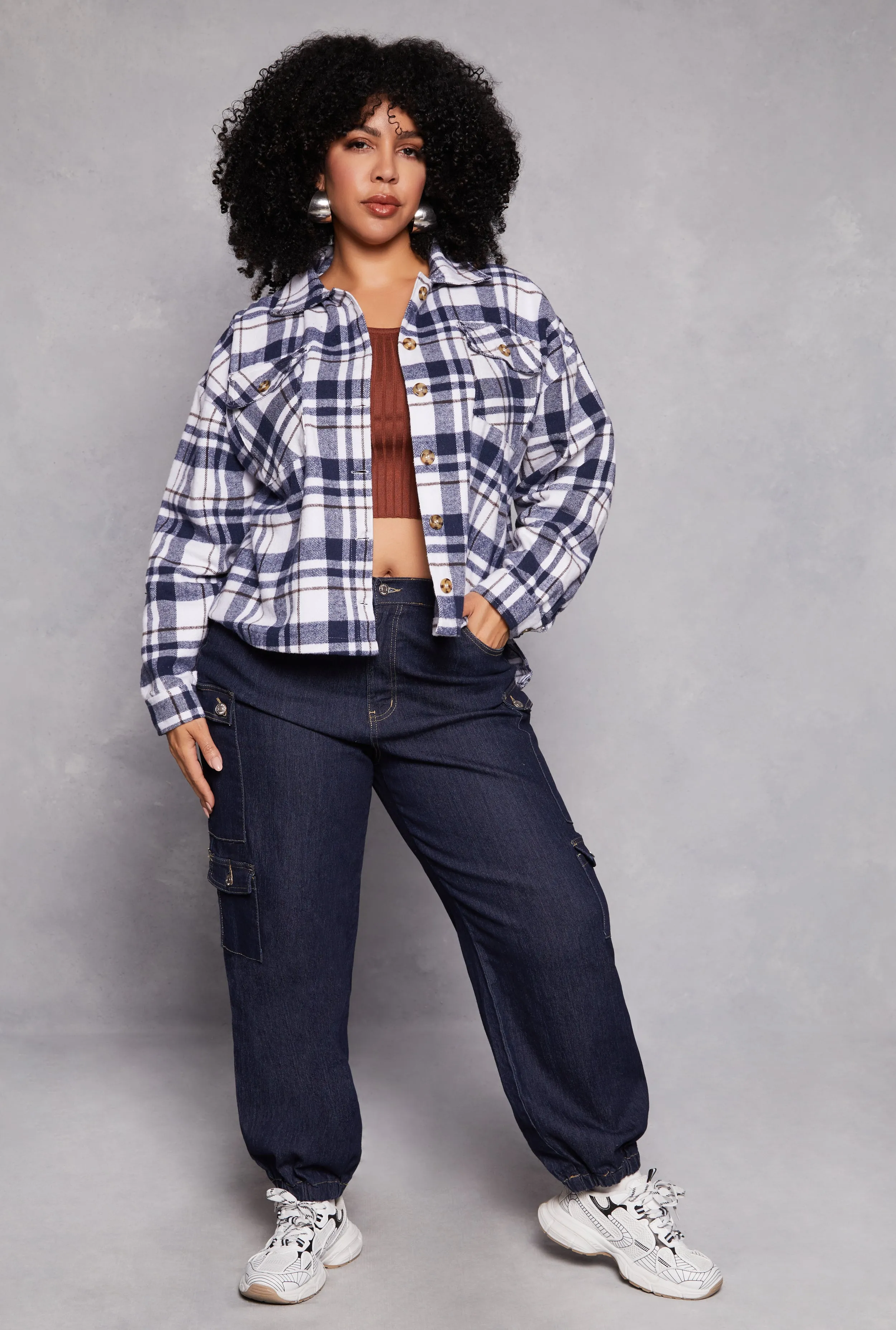 Plus Size Flannel Plaid Button Front Shacket sold by Rainbow product image thumbnail 2