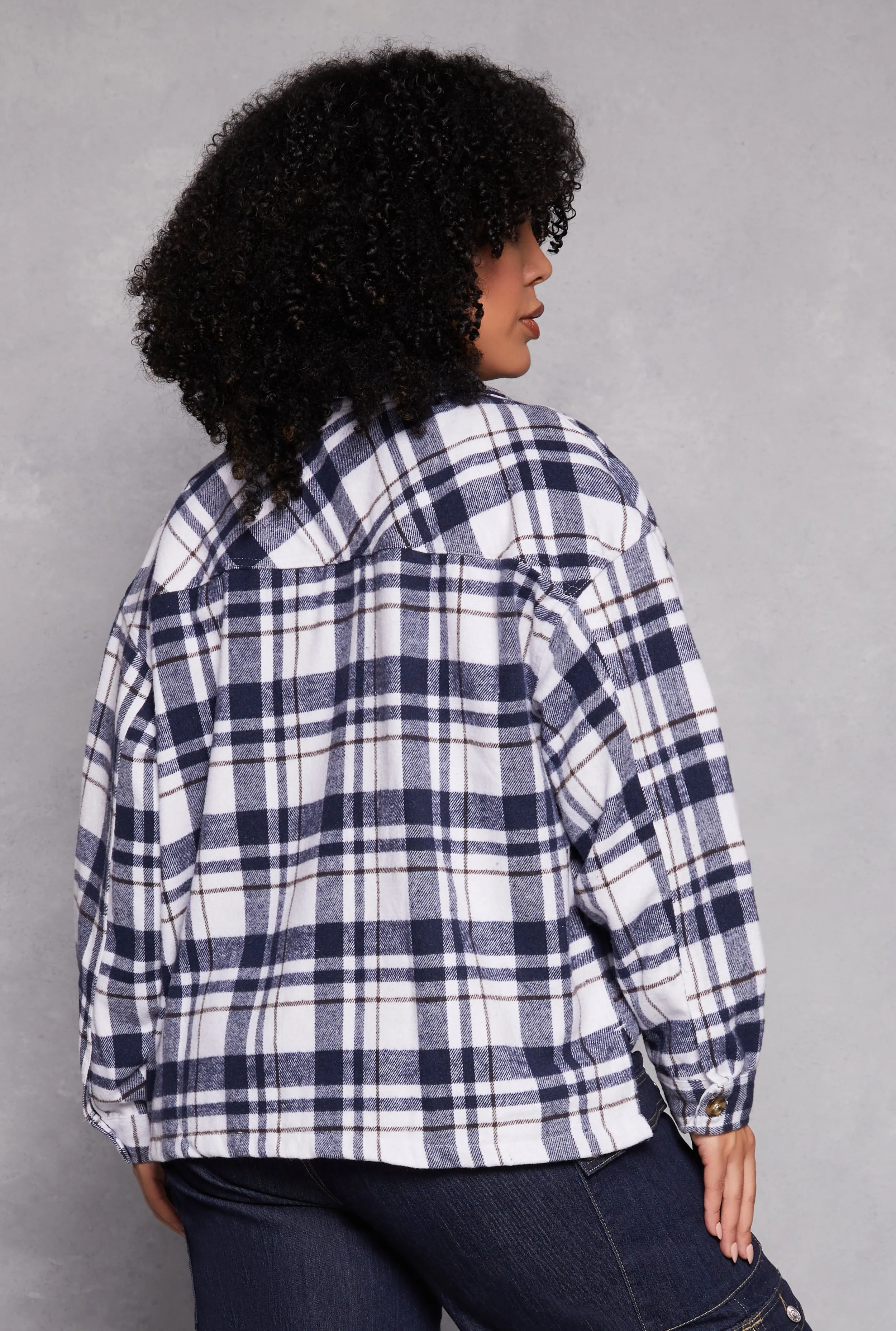Plus Size Flannel Plaid Button Front Shacket sold by Rainbow product image thumbnail 3