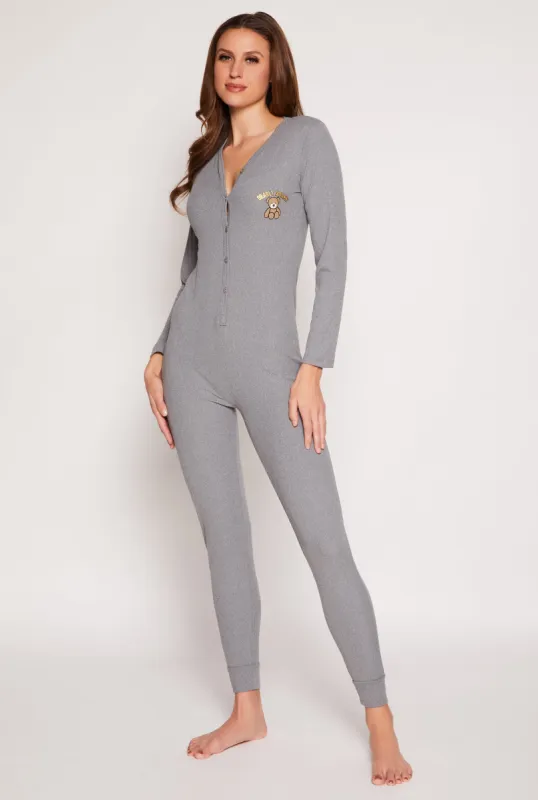 Ribbed Bearly Awake Embroidered Onesie Pajamas sold by Rainbow
