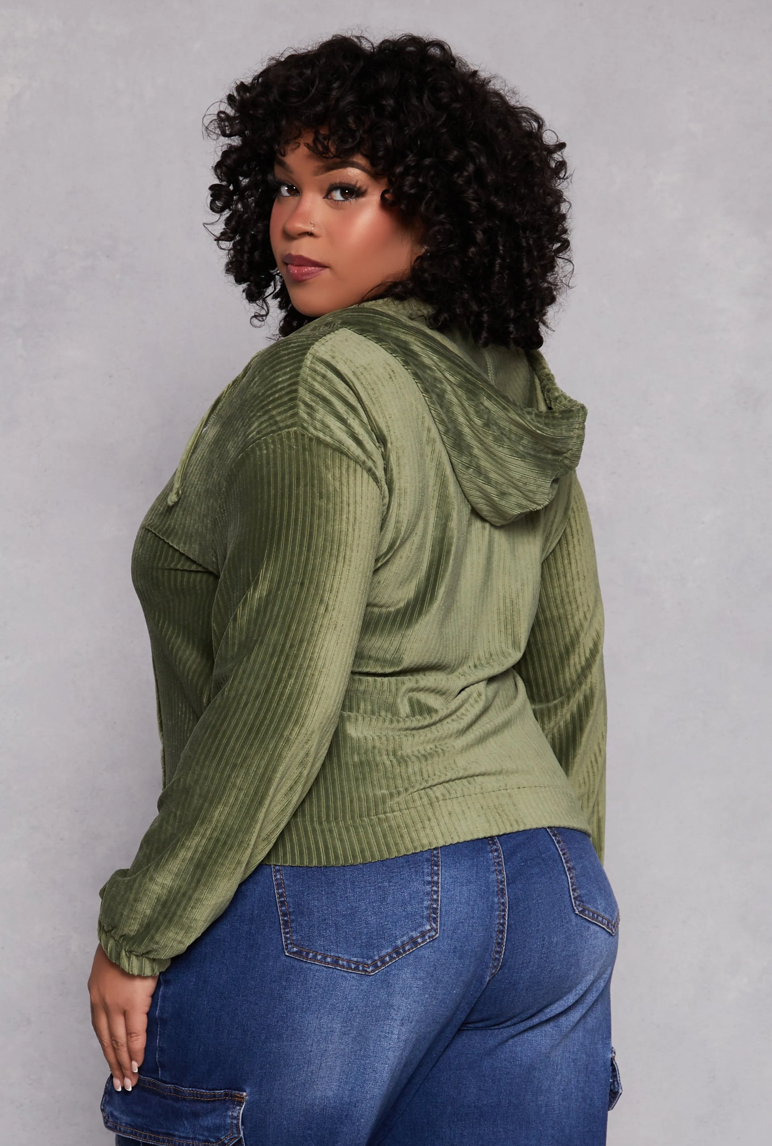 Plus Size Velour Zip Front Hoodie sold by Rainbow product image thumbnail 3