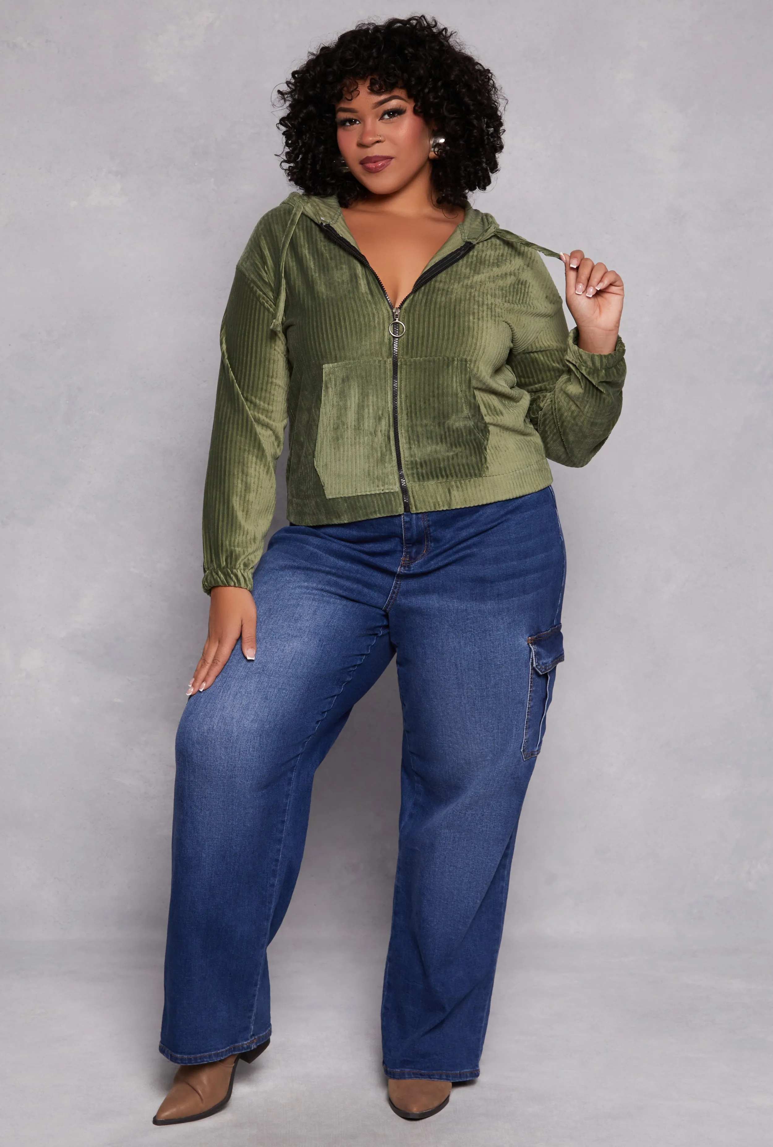 Plus Size Velour Zip Front Hoodie sold by Rainbow product image thumbnail 2