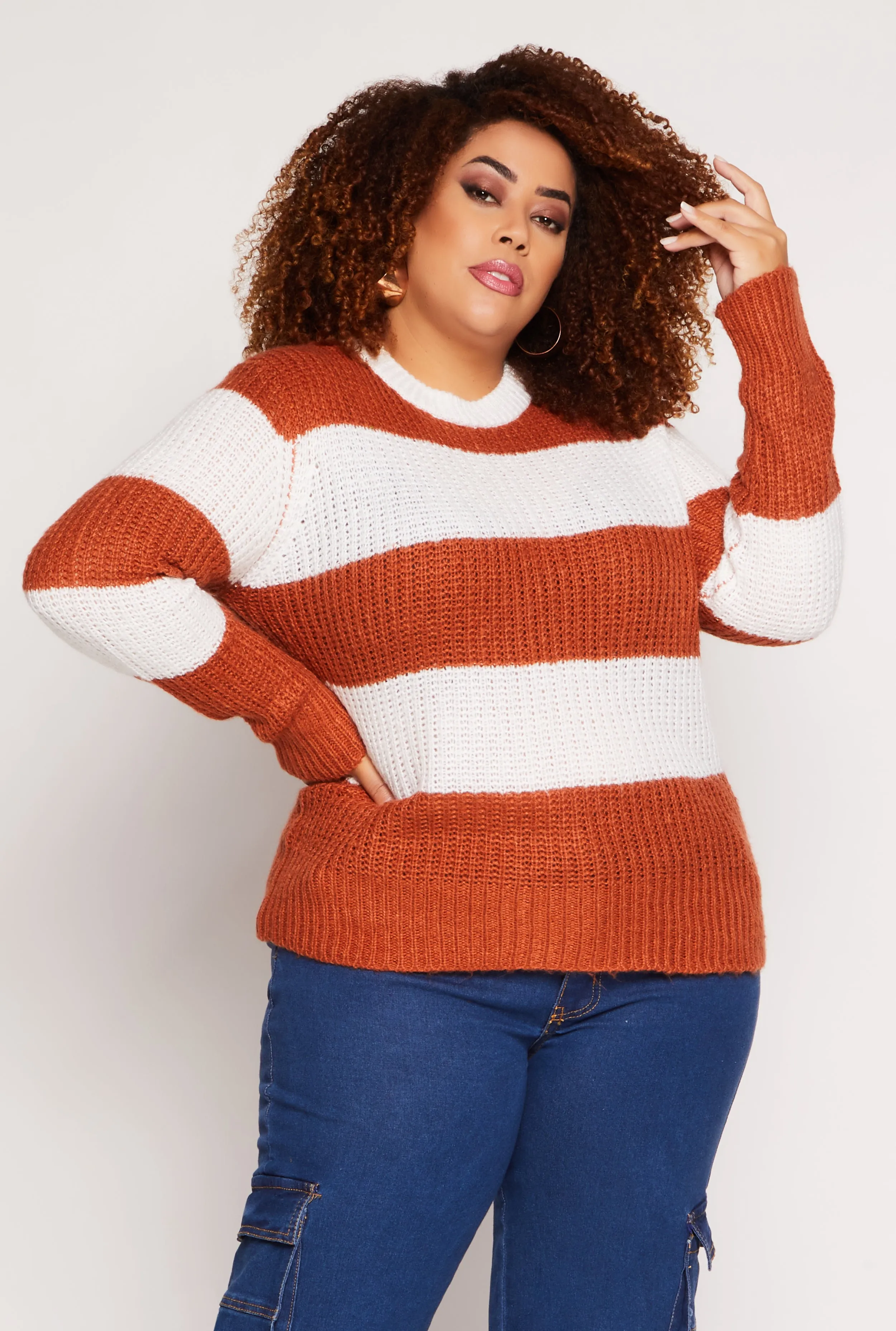 Plus Size Striped Pullover Sweater sold by Rainbow