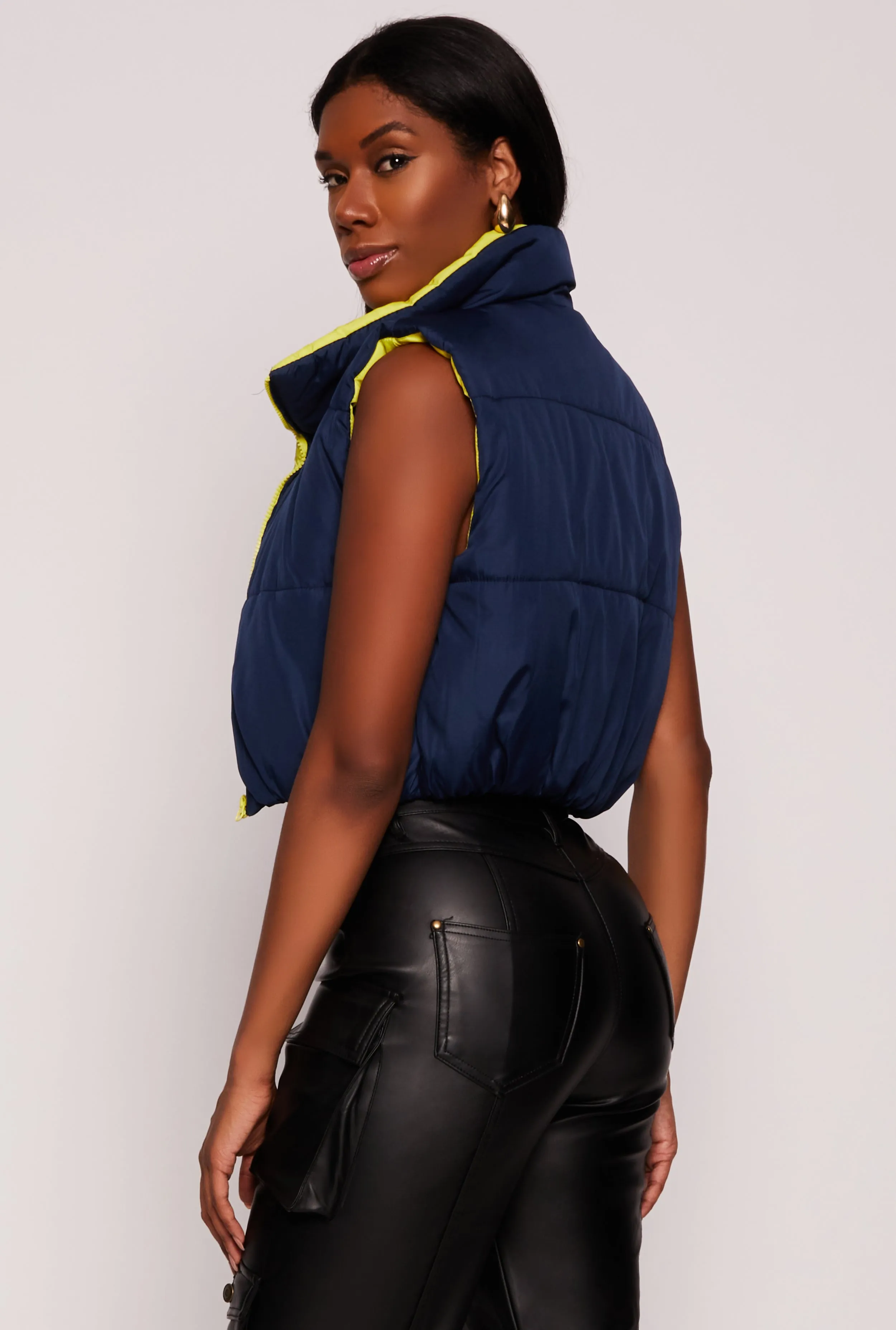 Nylon Contrast Puffer Cropped Vest sold by Rainbow product image thumbnail 3