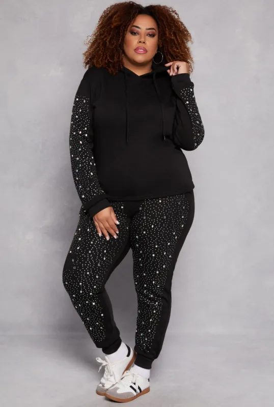 Plus Size Rhinestone Drawstring Joggers sold by Rainbow