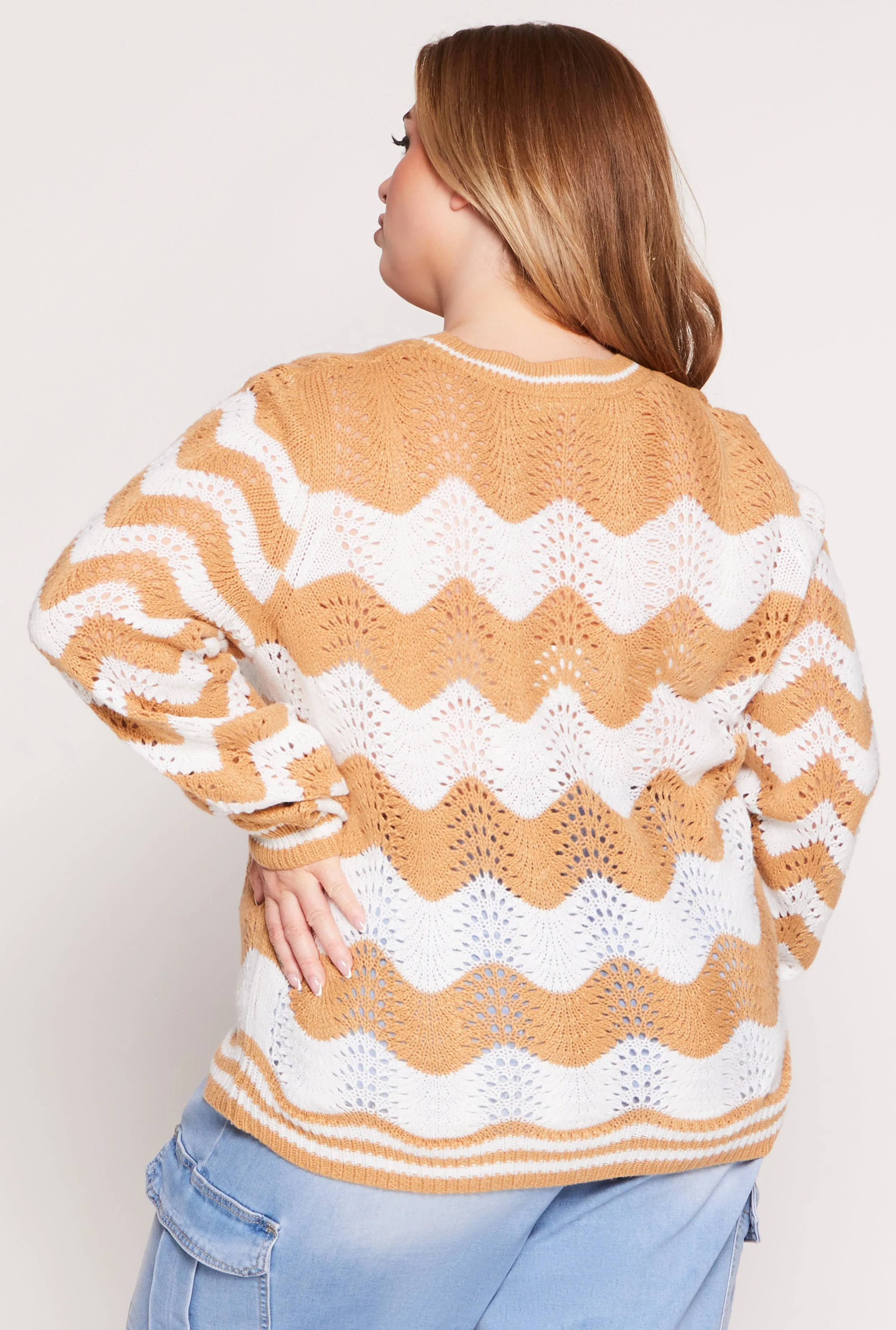 Plus Size Chevron Pointelle Knit Sweater sold by Rainbow product image thumbnail 3