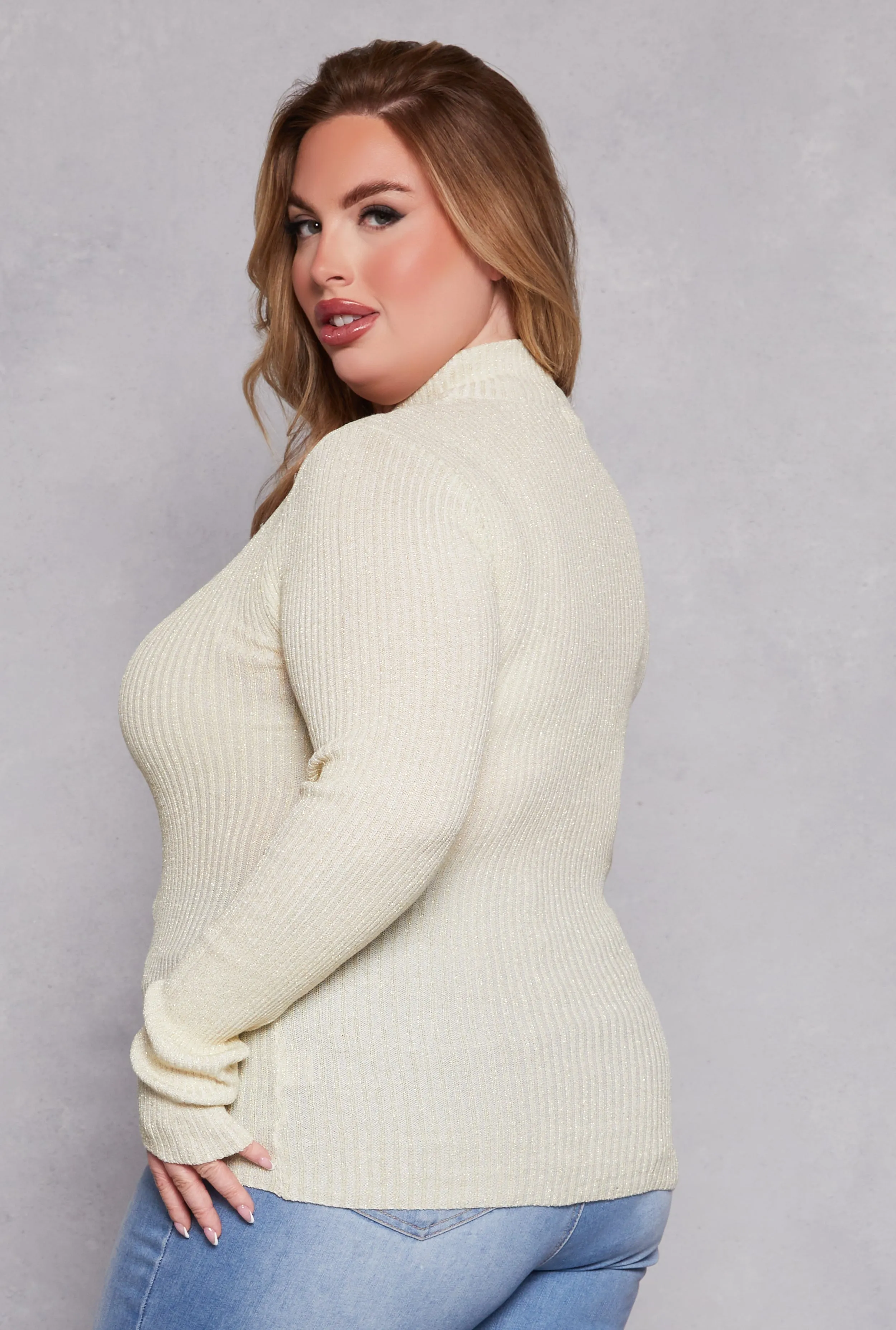 Plus Size Lurex Ribbed Mock Neck Sweater sold by Rainbow product image thumbnail 3