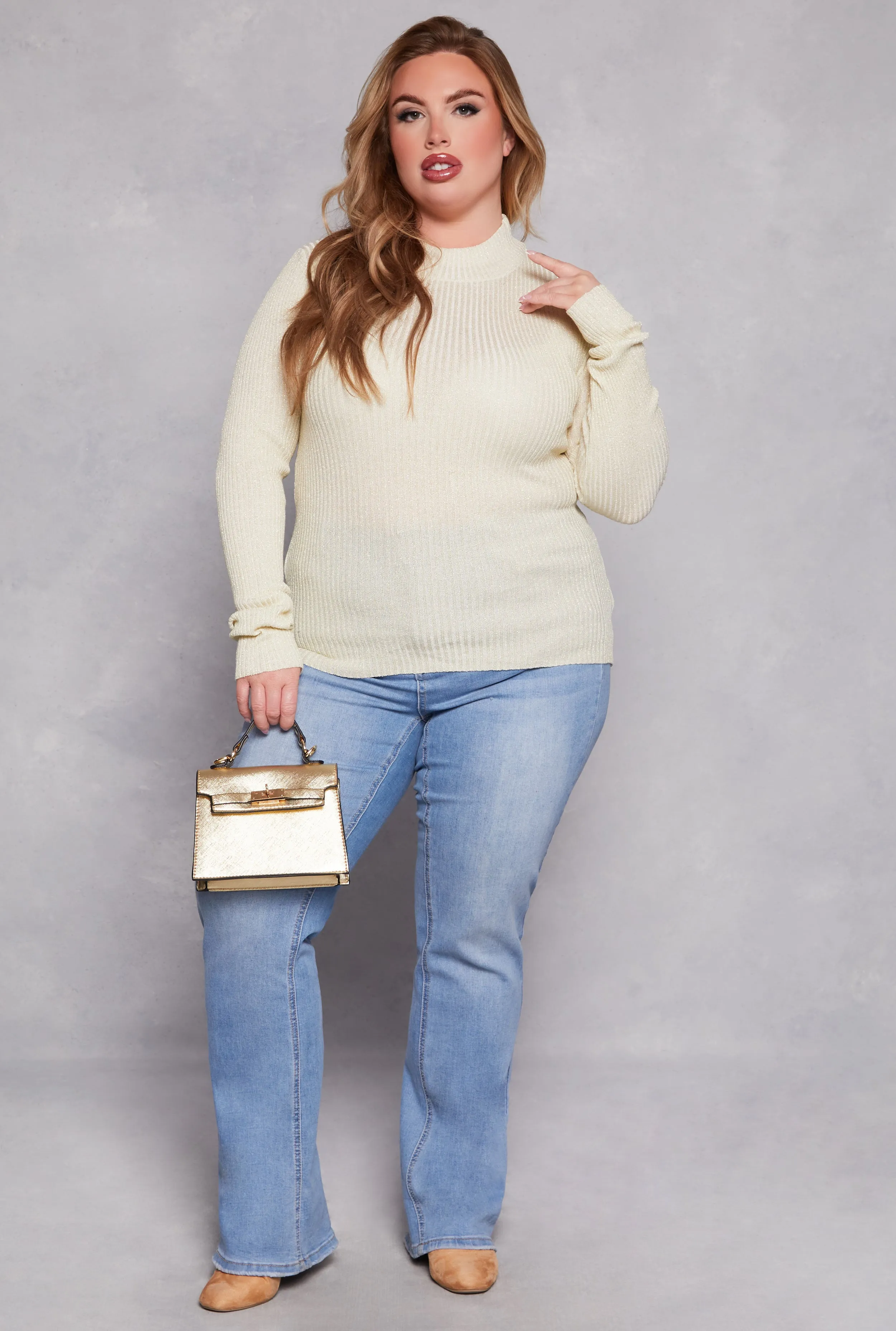 Plus Size Lurex Ribbed Mock Neck Sweater sold by Rainbow product image thumbnail 2
