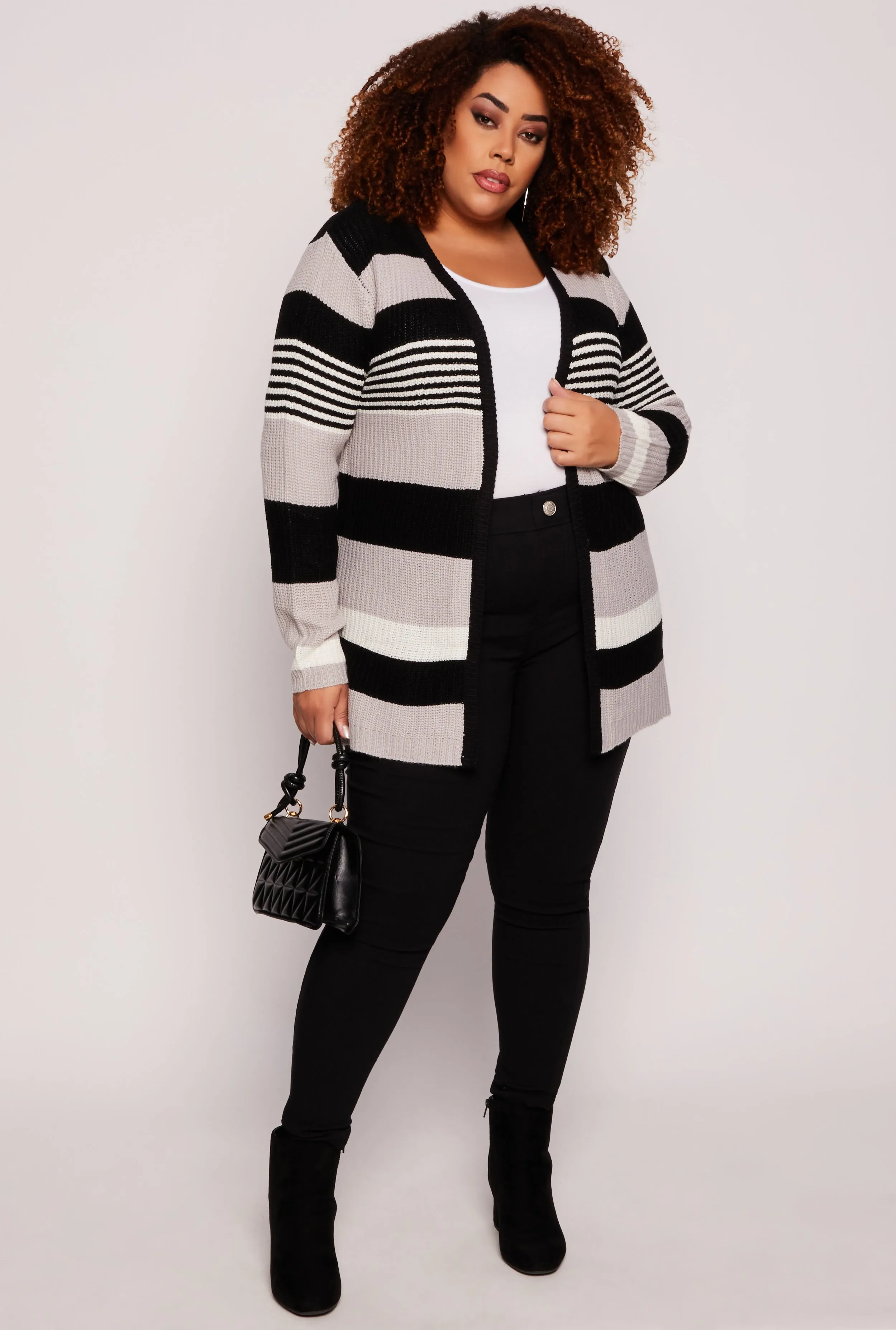 Plus Size Striped Open Front Cardigan sold by Rainbow product image thumbnail 2