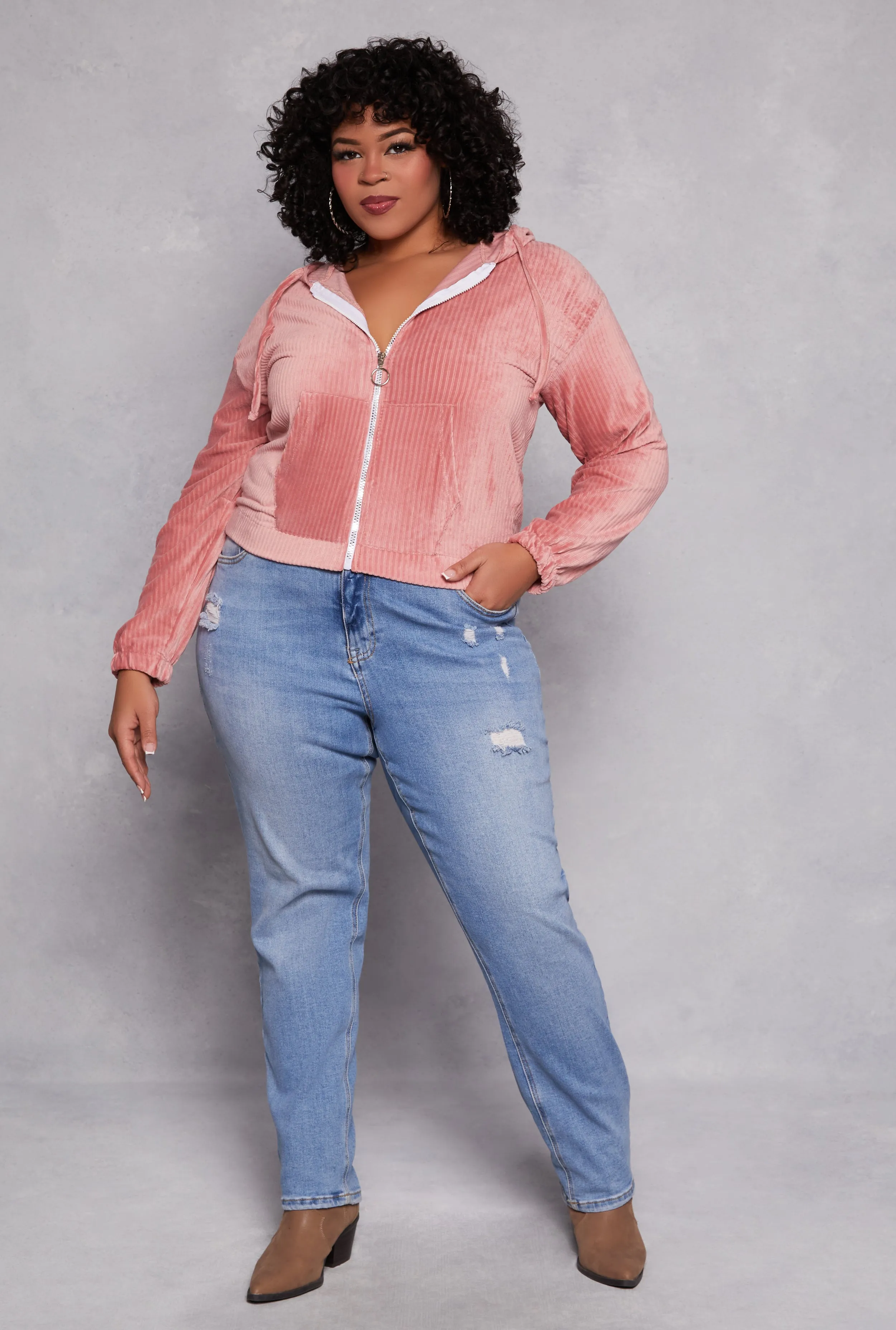 Plus Size Velour Zip Front Hoodie sold by Rainbow product image thumbnail 2