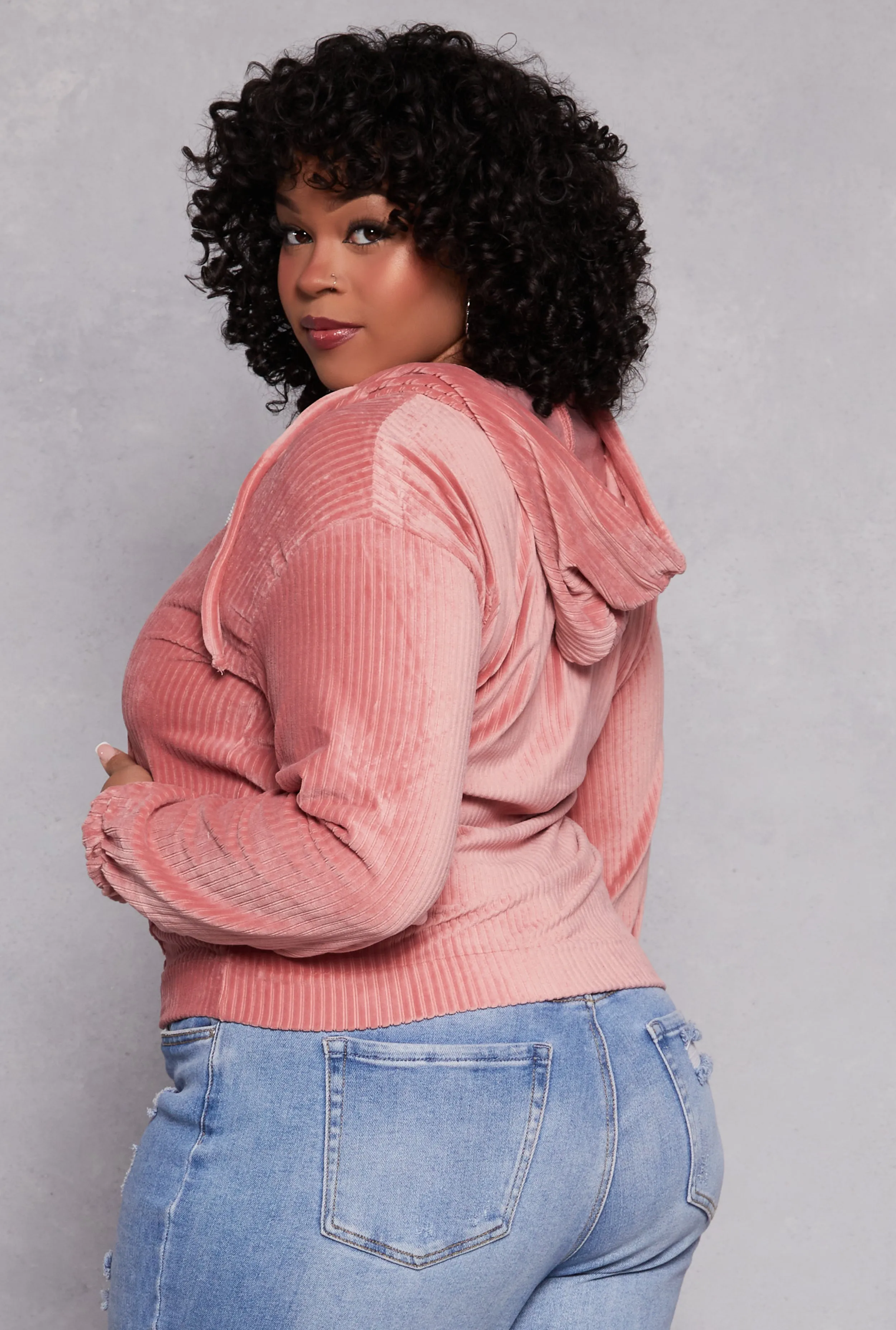 Plus Size Velour Zip Front Hoodie sold by Rainbow product image thumbnail 3