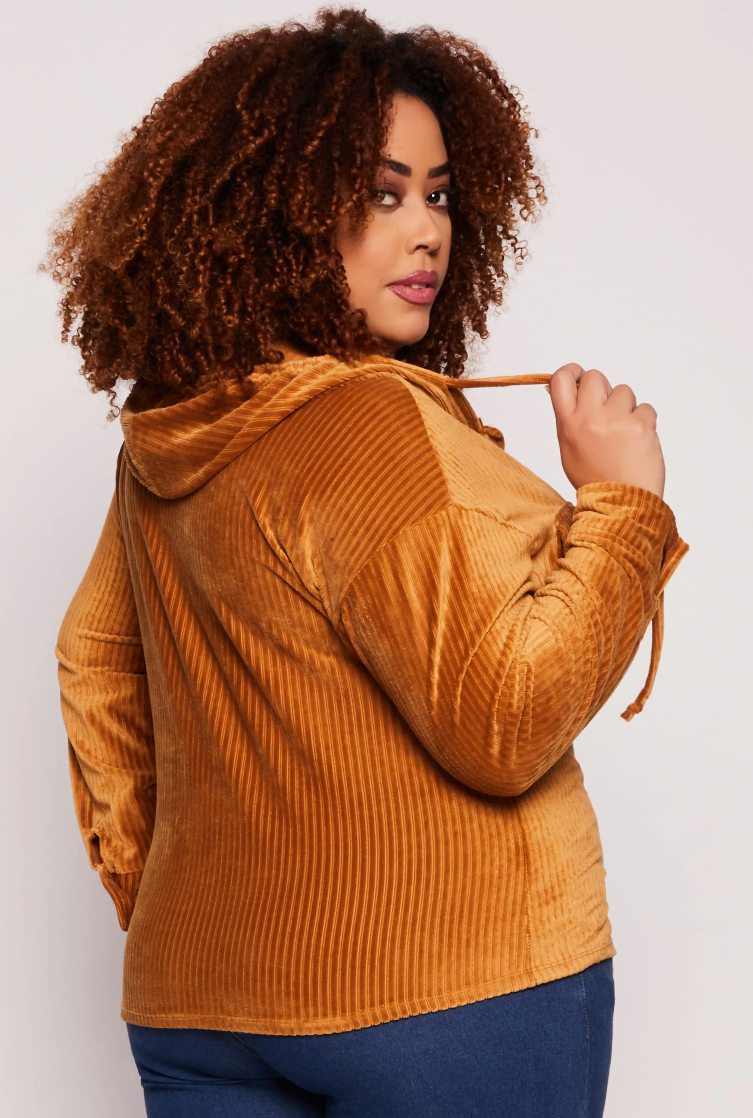 Plus Size Velour Ribbed Hooded Shirt sold by Rainbow product image thumbnail 3