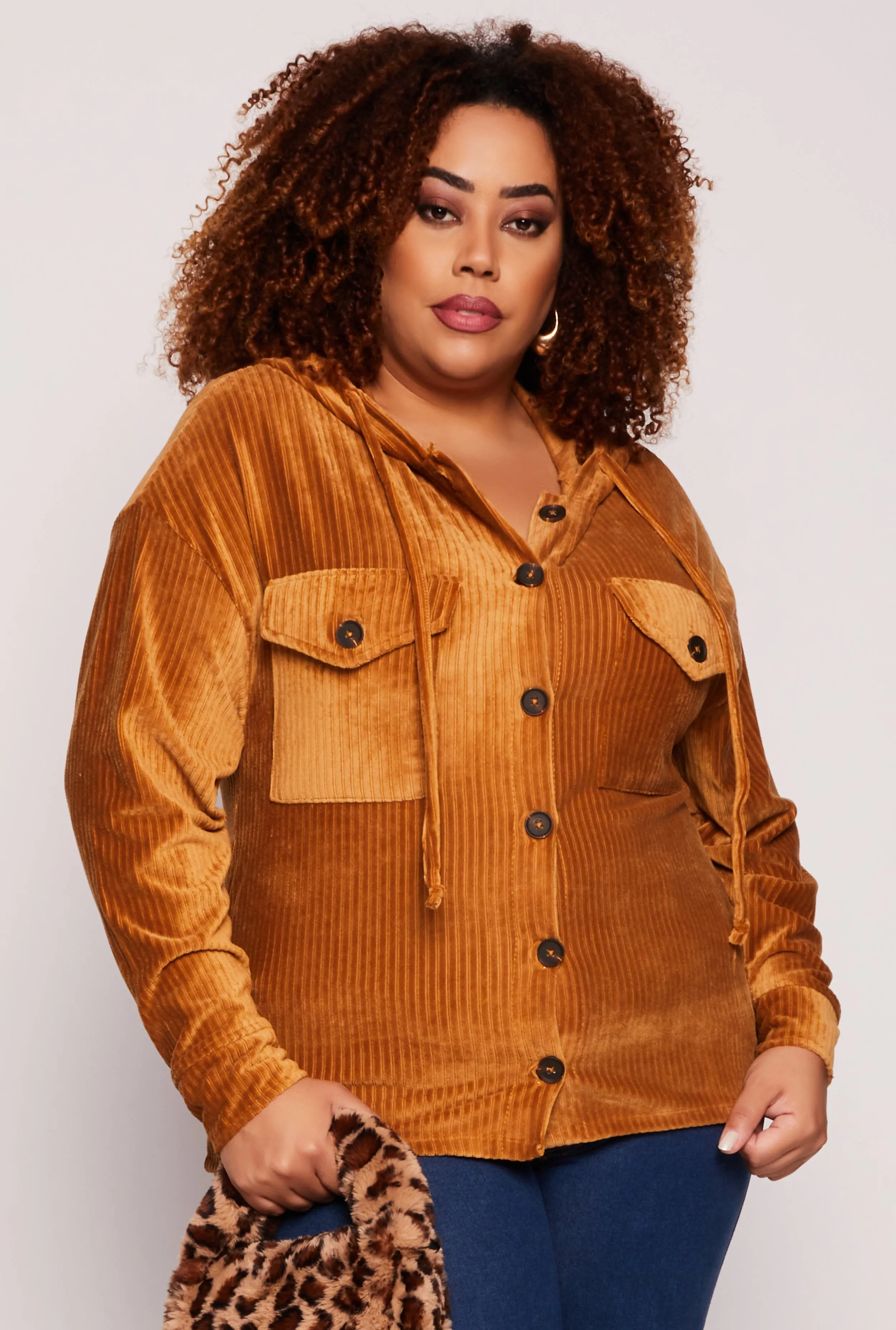 Plus Size Velour Ribbed Hooded Shirt sold by Rainbow