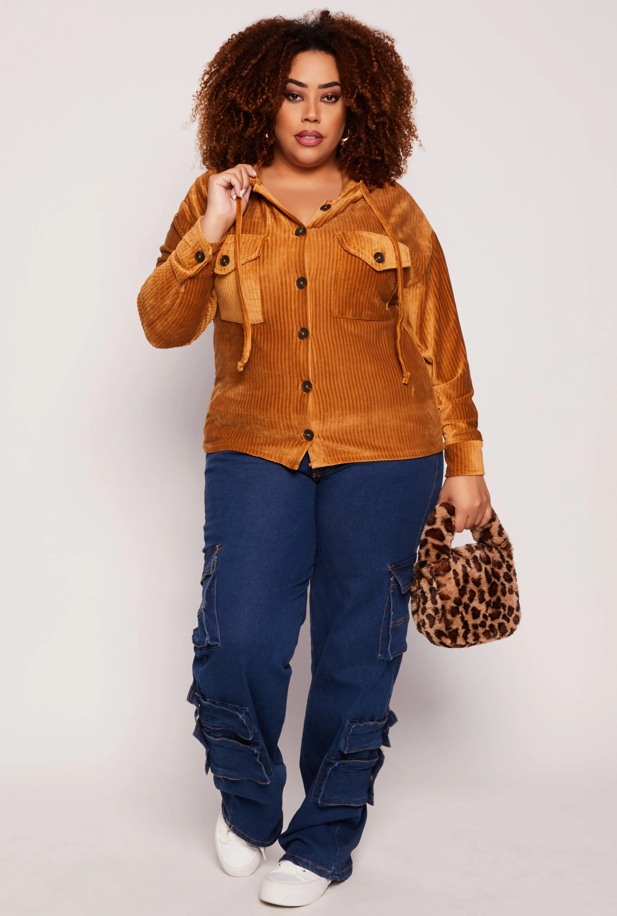 Plus Size Velour Ribbed Hooded Shirt sold by Rainbow product image thumbnail 2