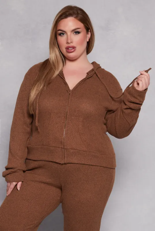 Plus Size Daisy Brushed Knit Zip Front Hoodie sold by Rainbow