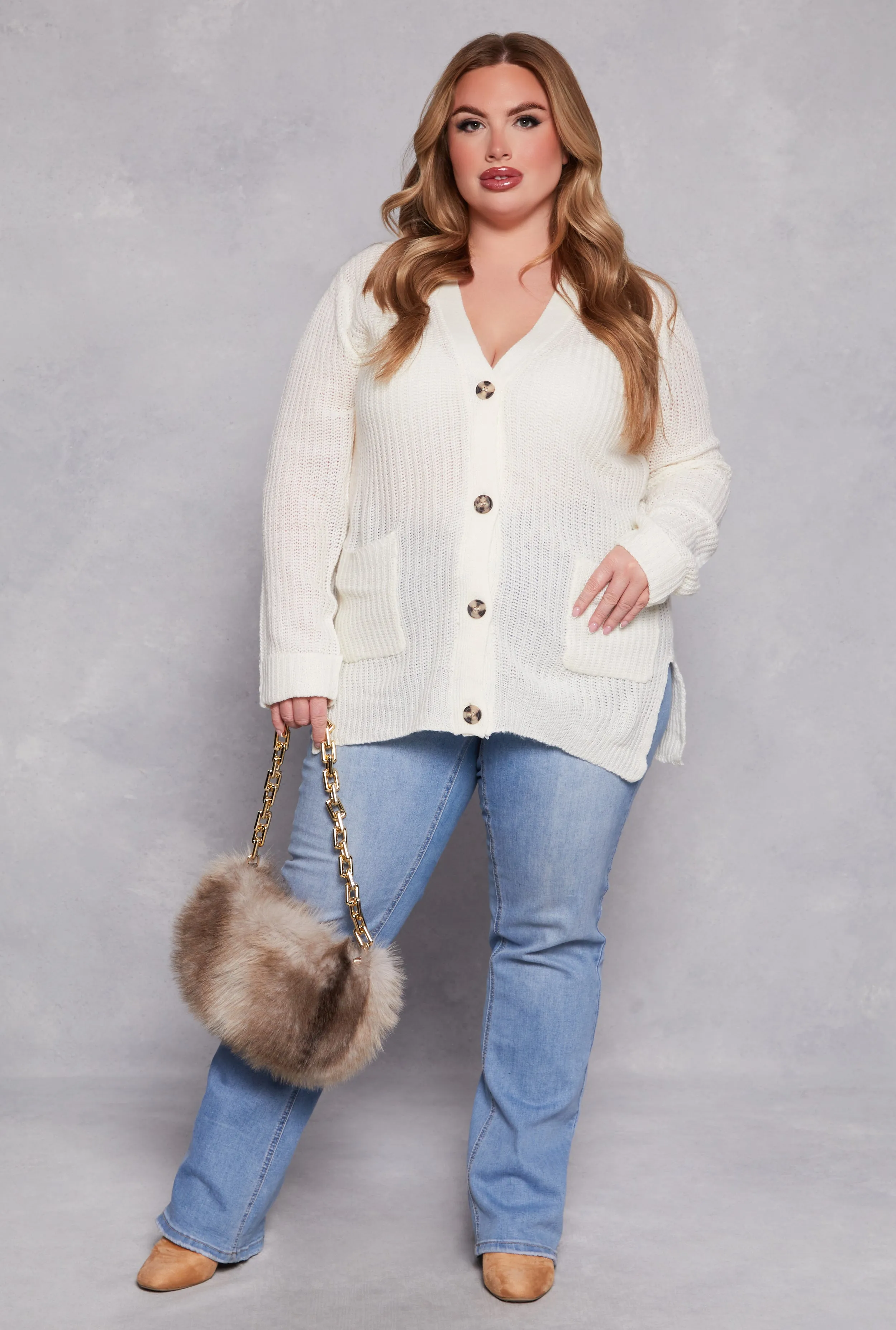 Plus Size Button Front Knit Cardigan sold by Rainbow product image thumbnail 2