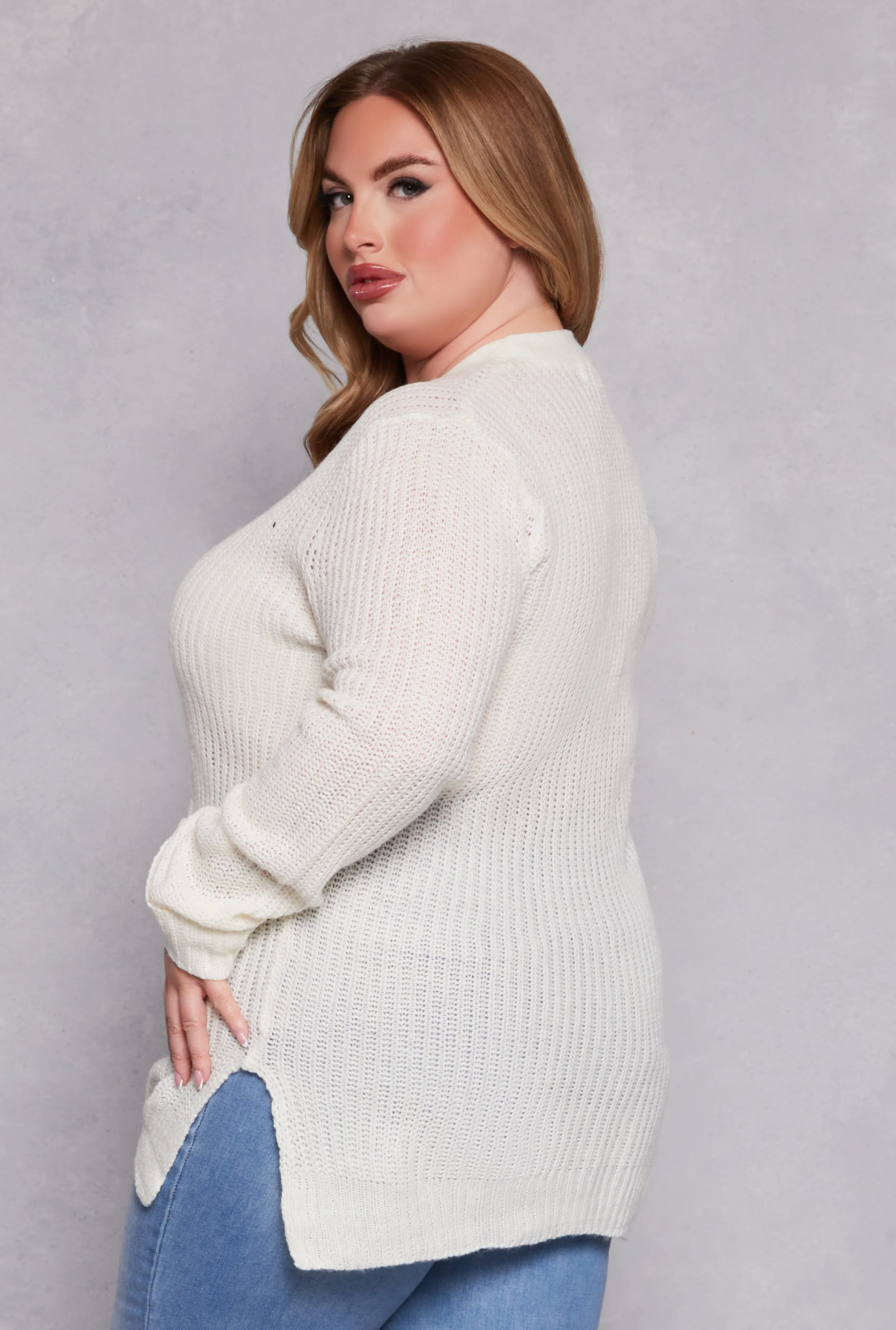 Plus Size Button Front Knit Cardigan sold by Rainbow product image thumbnail 3