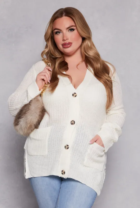 Plus Size Button Front Knit Cardigan sold by Rainbow