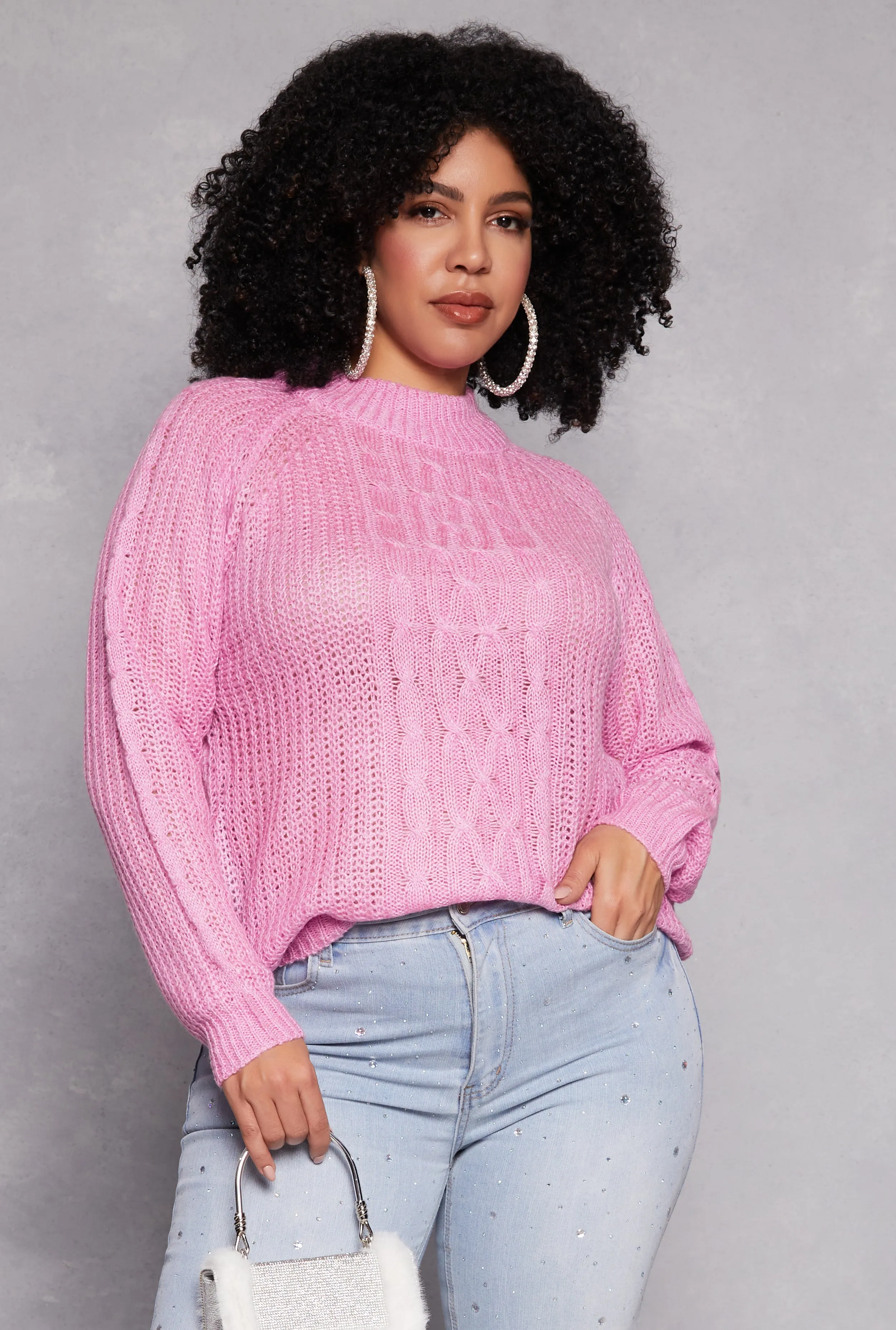 Plus Size Cable Knit Shaker Sweater sold by Rainbow