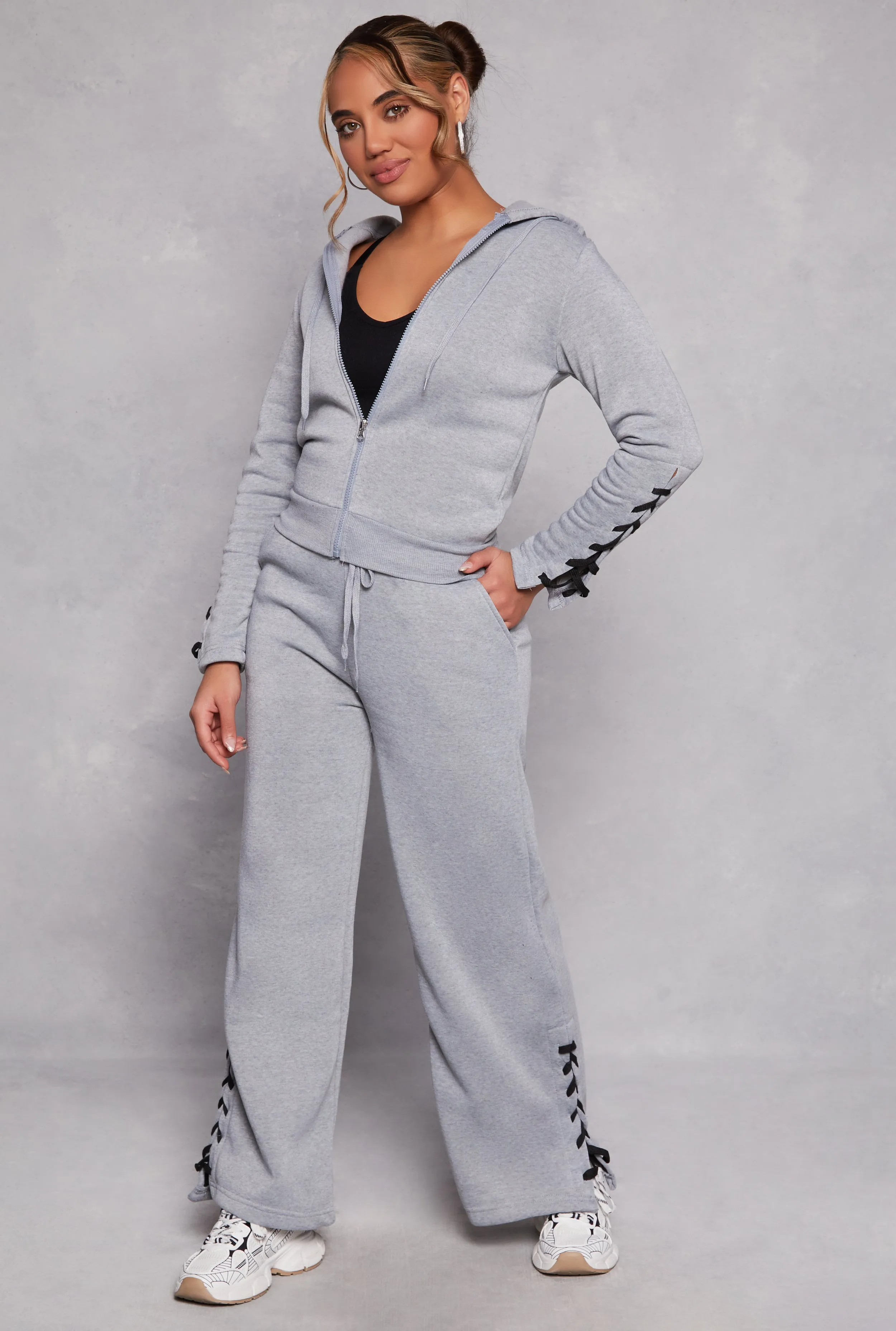 Lace Up Sleeve Zip Front Hoodie sold by Rainbow product image thumbnail 2