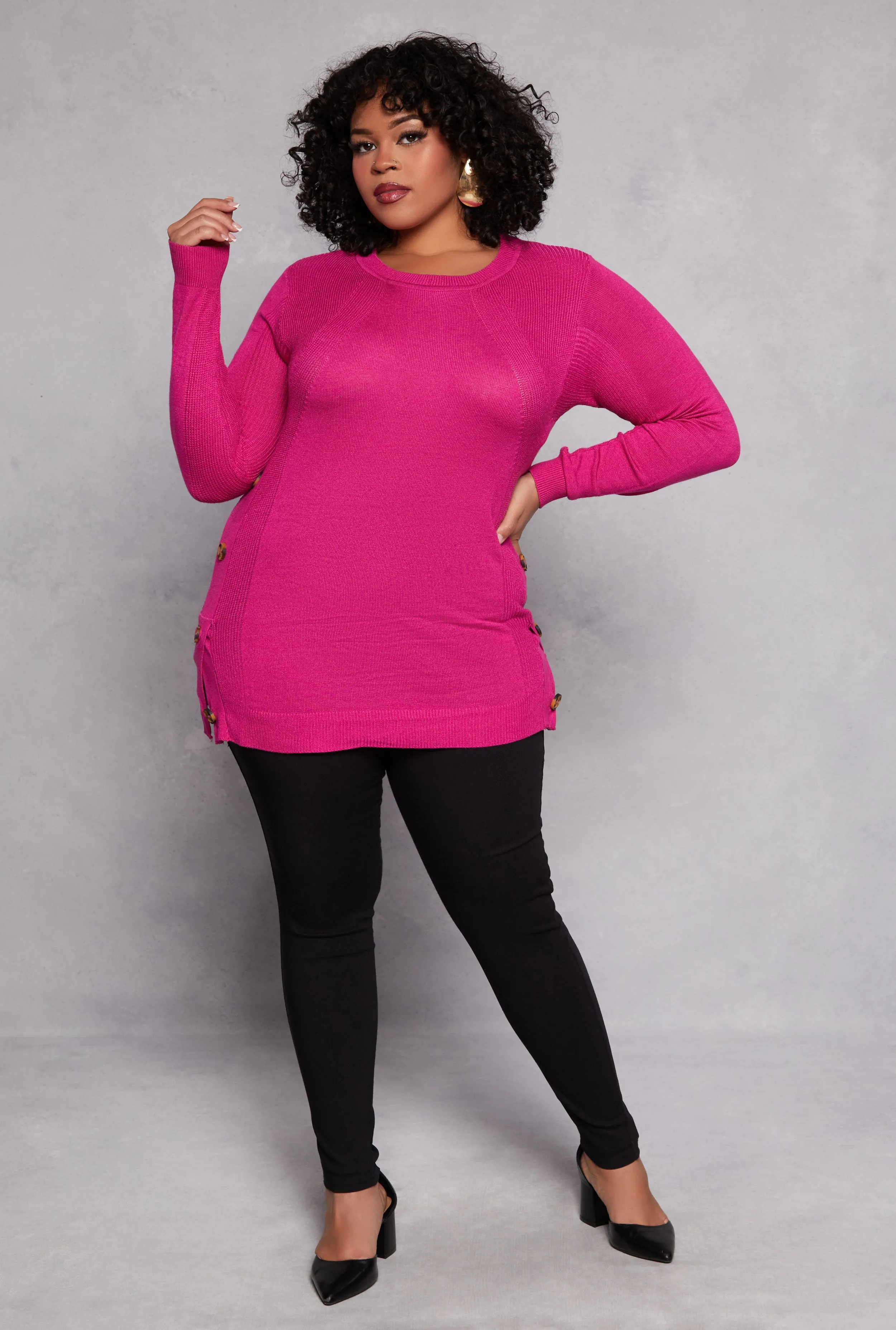 Plus Size Button Side Detail Knit Sweater sold by Rainbow product image thumbnail 2