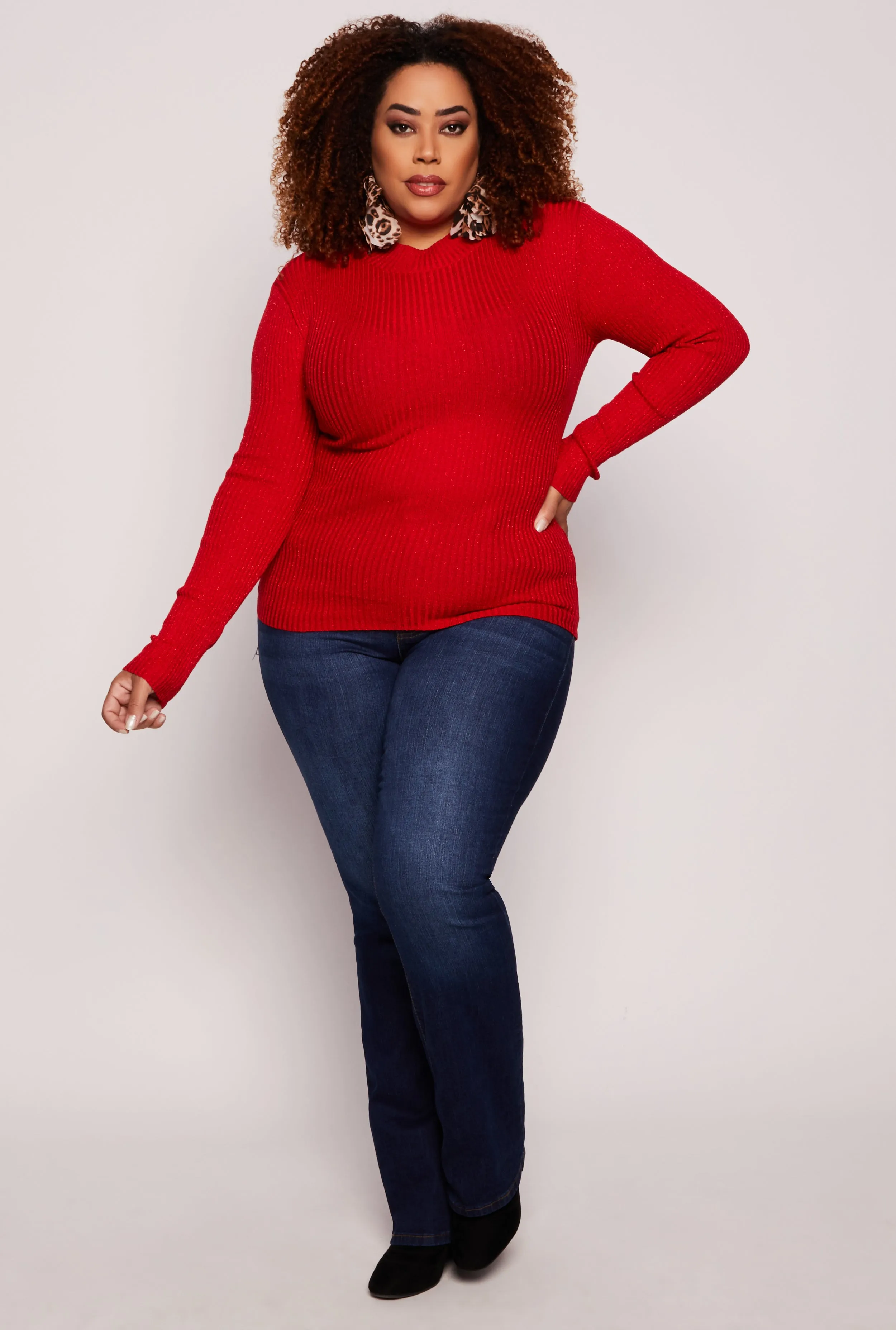 Plus Size Lurex Ribbed Mock Neck Sweater sold by Rainbow product image thumbnail 2