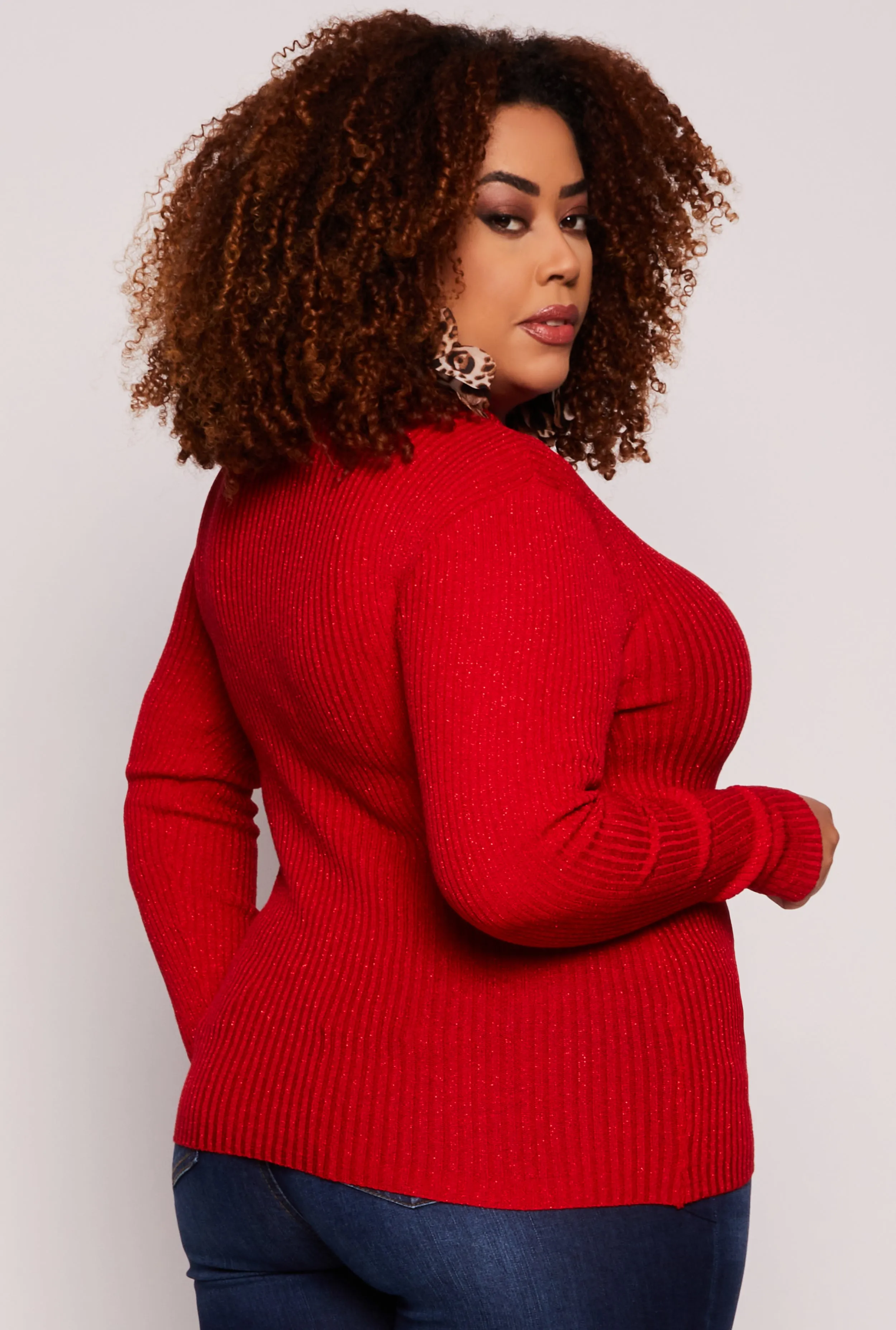 Plus Size Lurex Ribbed Mock Neck Sweater sold by Rainbow product image thumbnail 3
