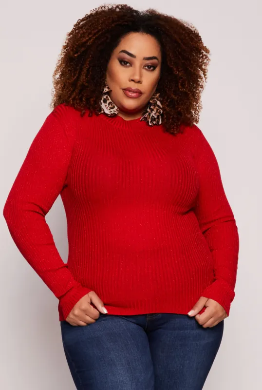 Plus Size Lurex Ribbed Mock Neck Sweater sold by Rainbow