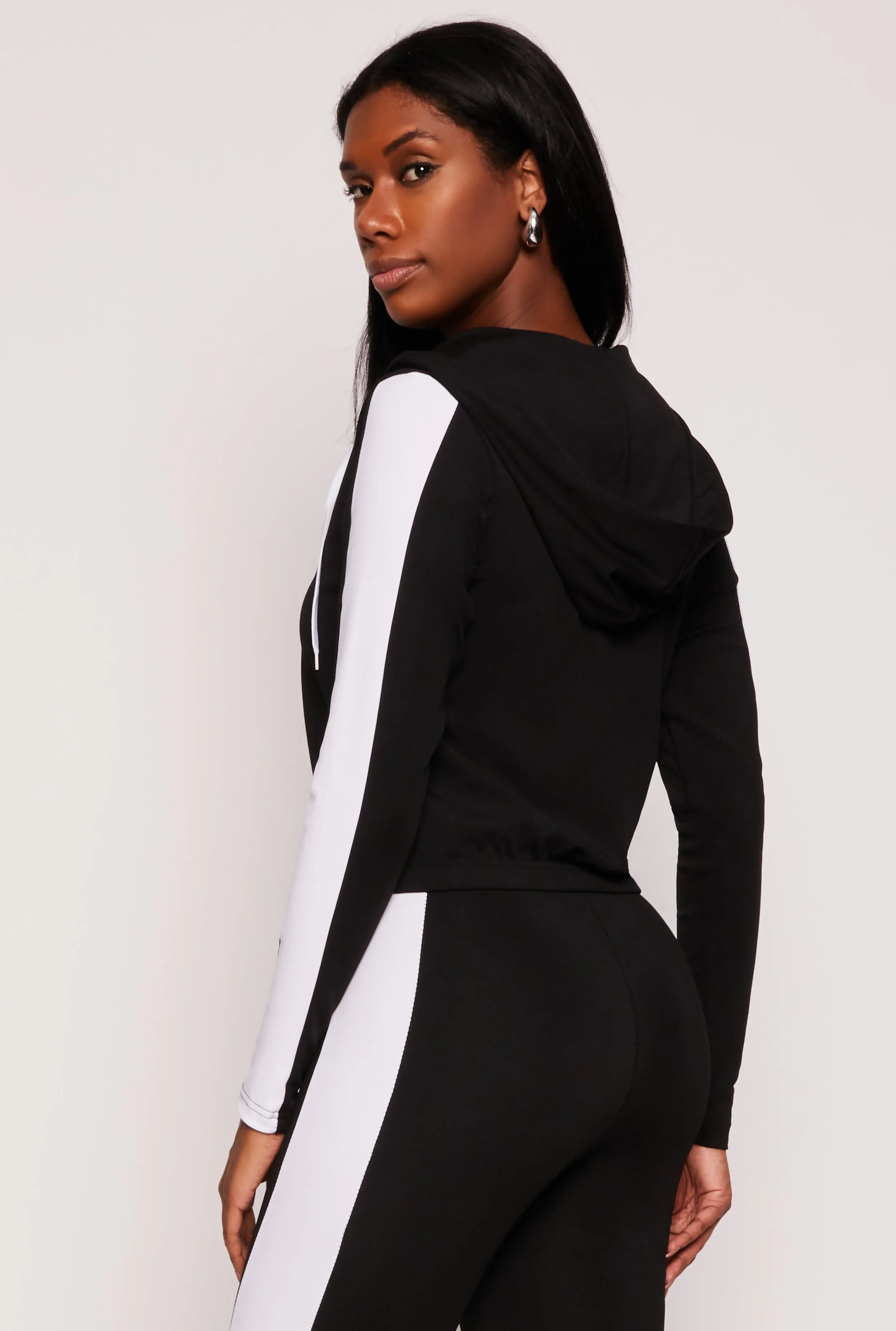 Color Block Zip Front Cropped Hoodie sold by Rainbow product image thumbnail 3