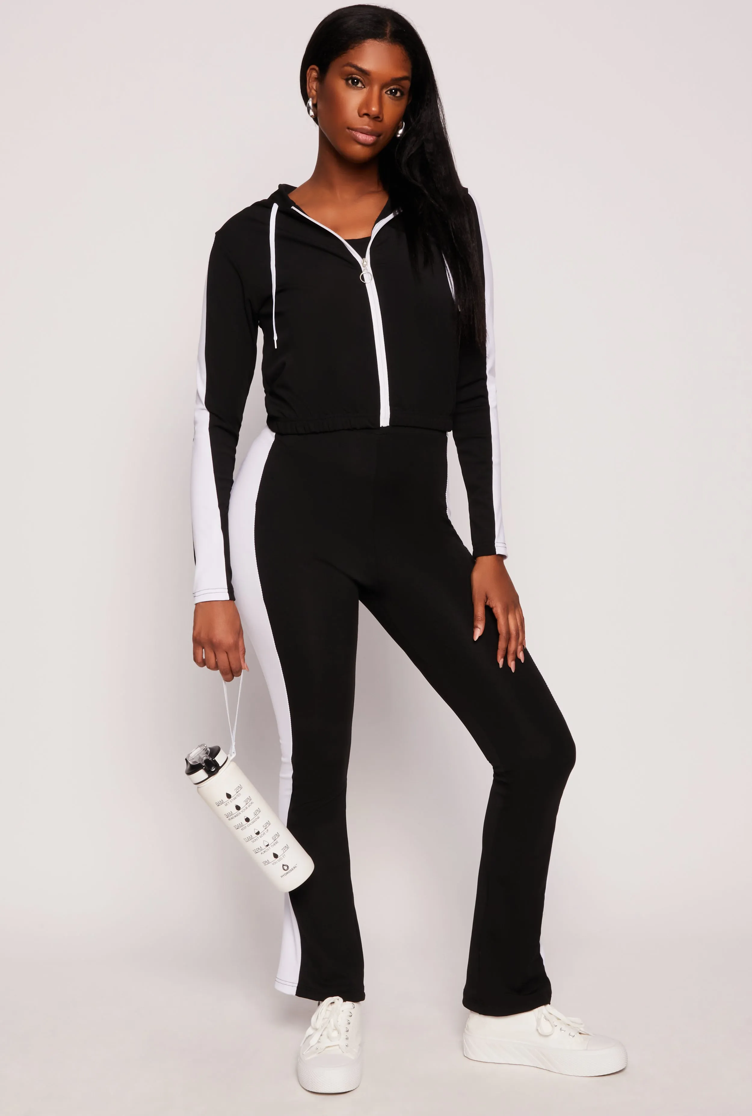 Color Block Zip Front Cropped Hoodie sold by Rainbow product image thumbnail 2