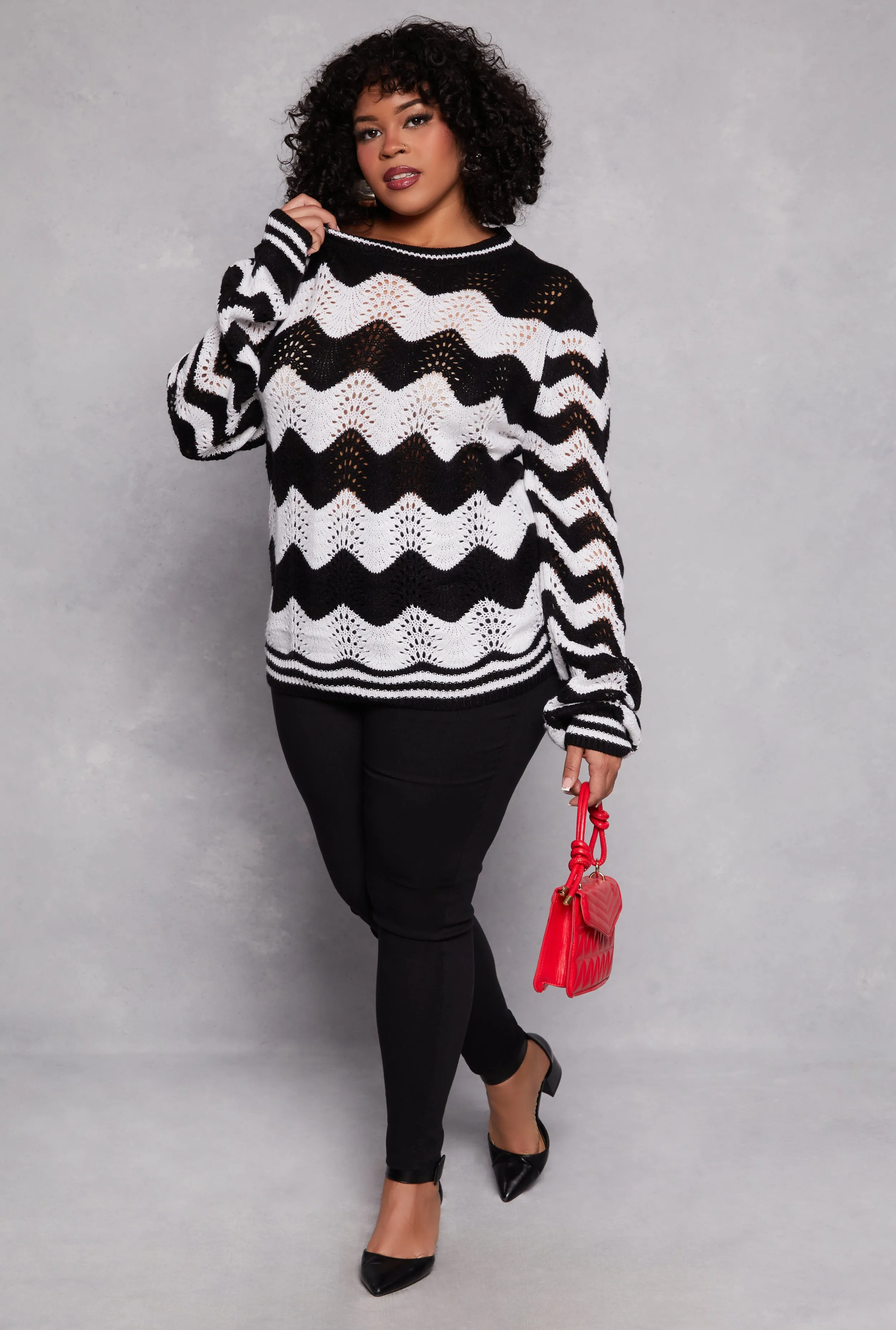 Plus Size Chevron Pointelle Knit Sweater sold by Rainbow product image thumbnail 2