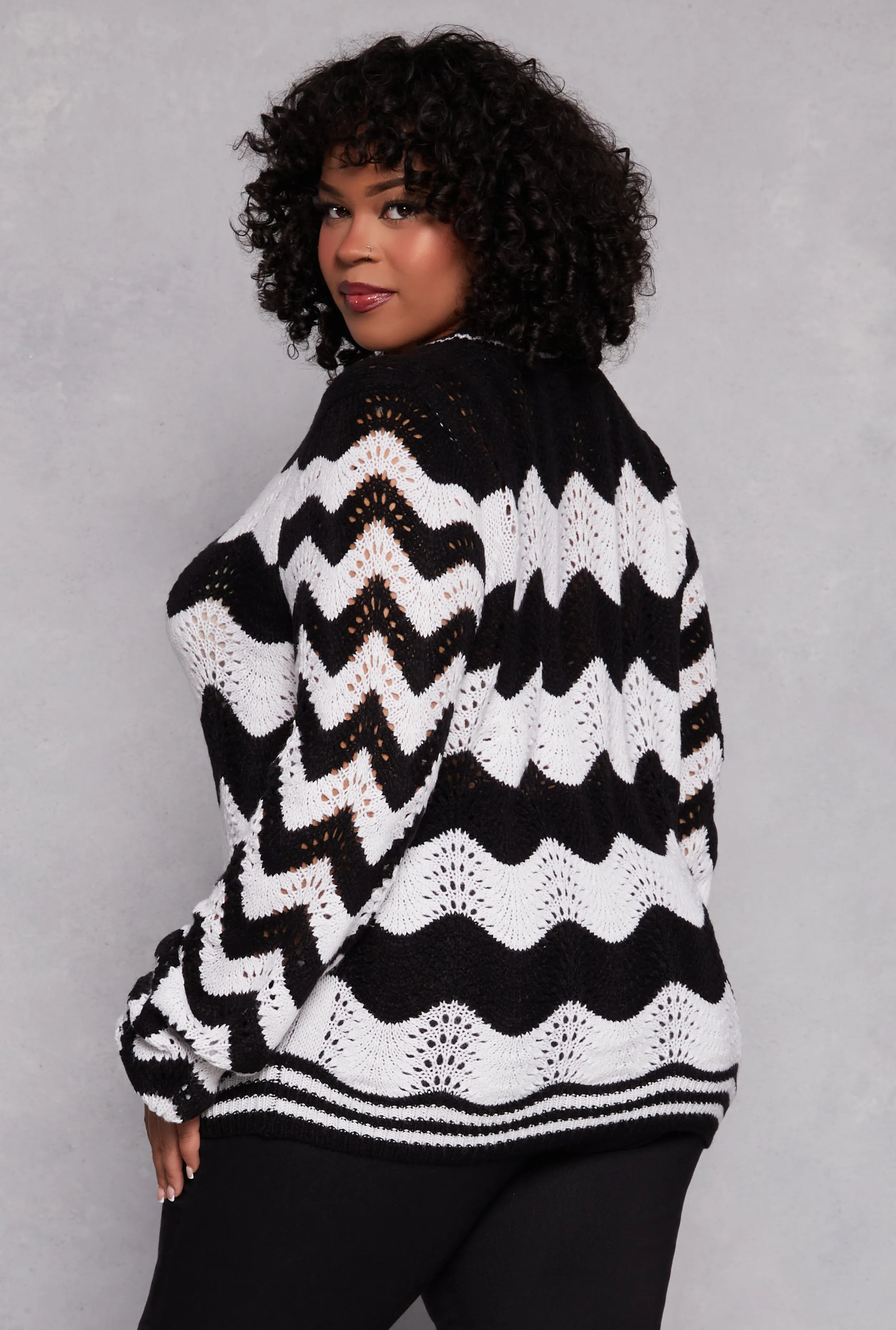 Plus Size Chevron Pointelle Knit Sweater sold by Rainbow product image thumbnail 3